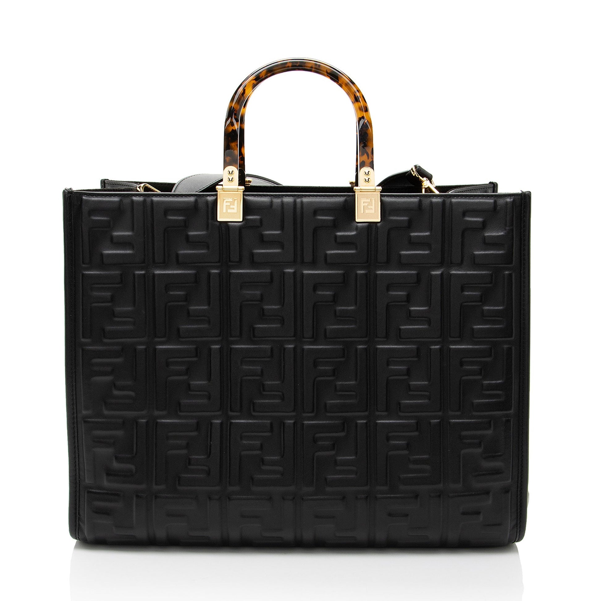 Fendi Ff Calfskin Sunshine Shopper Tote Medium Embossed Tote Bag