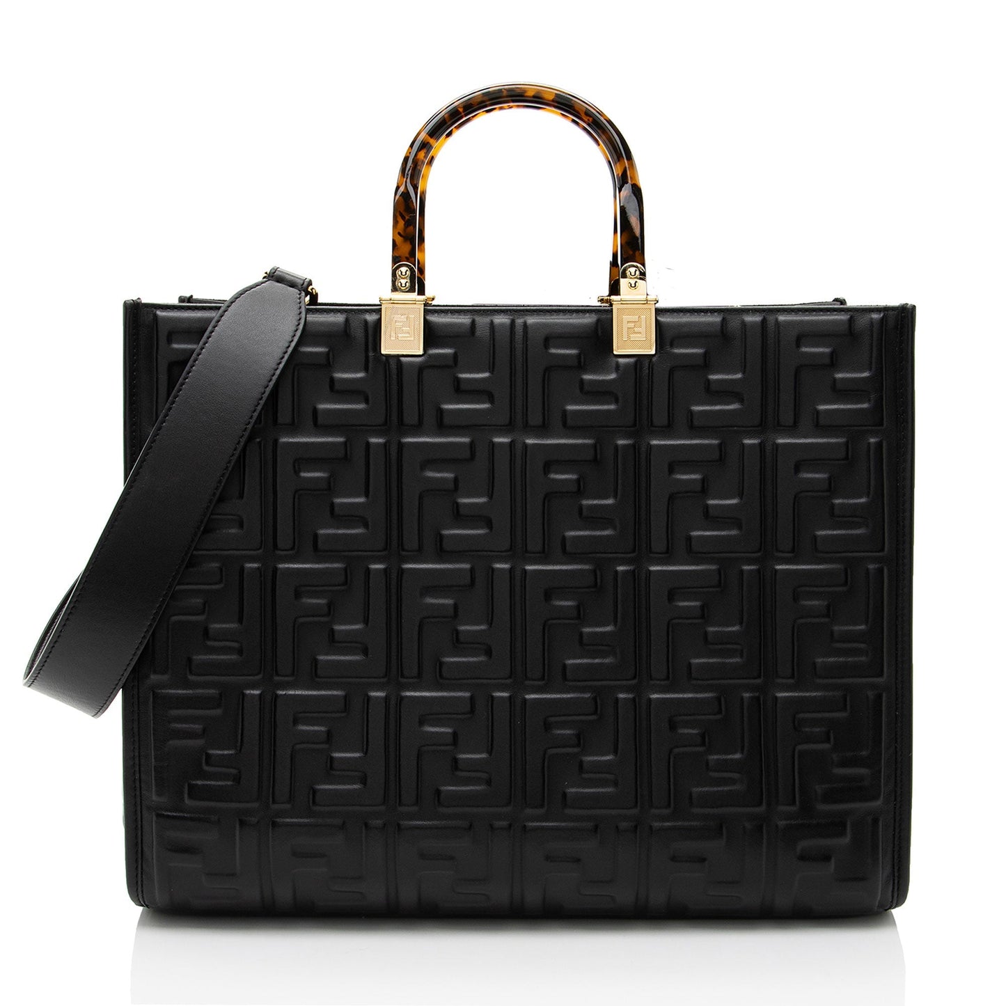 Fendi Ff Calfskin Sunshine Shopper Tote Medium Embossed Tote Bag