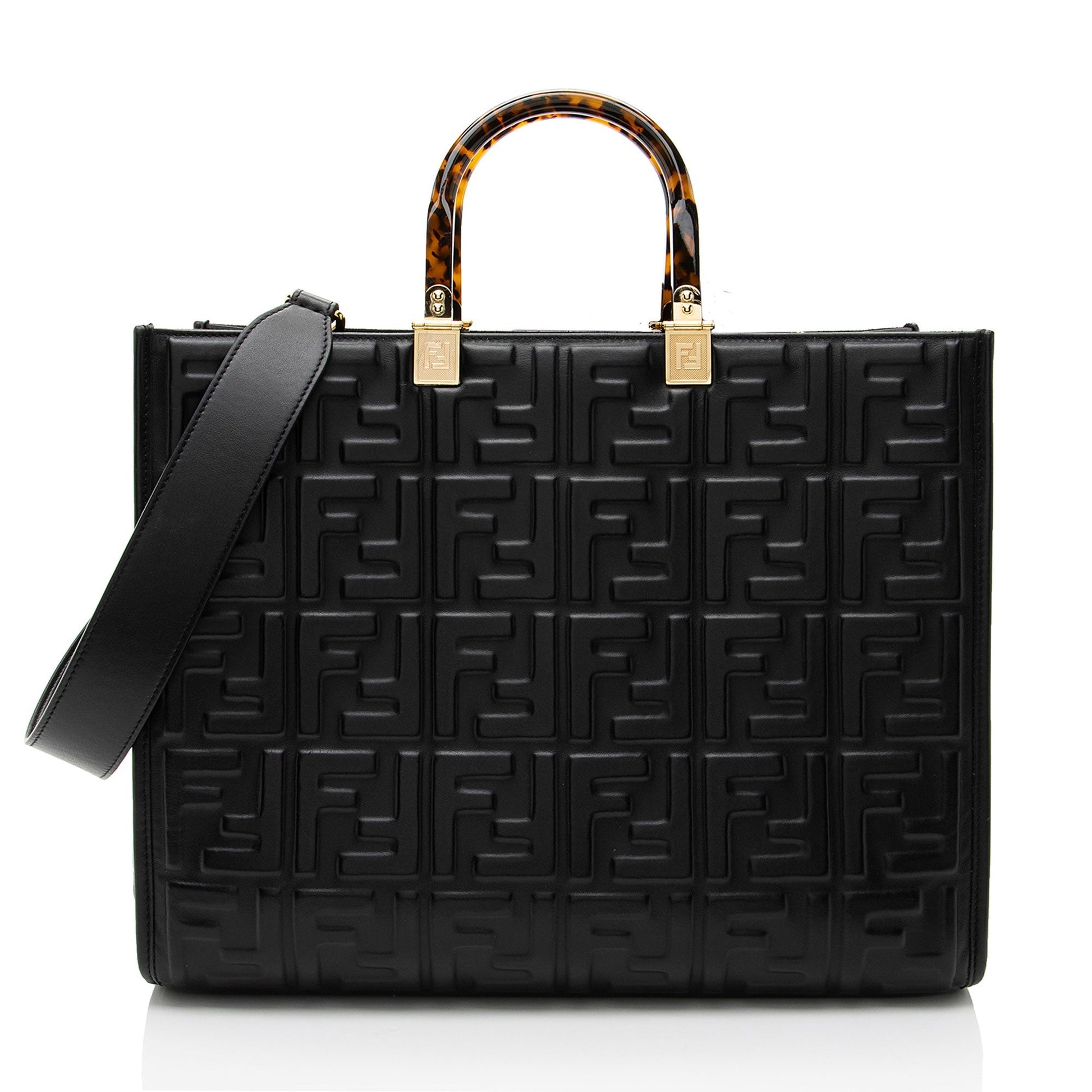 Fendi Ff Calfskin Sunshine Shopper Tote Medium Embossed Tote Bag