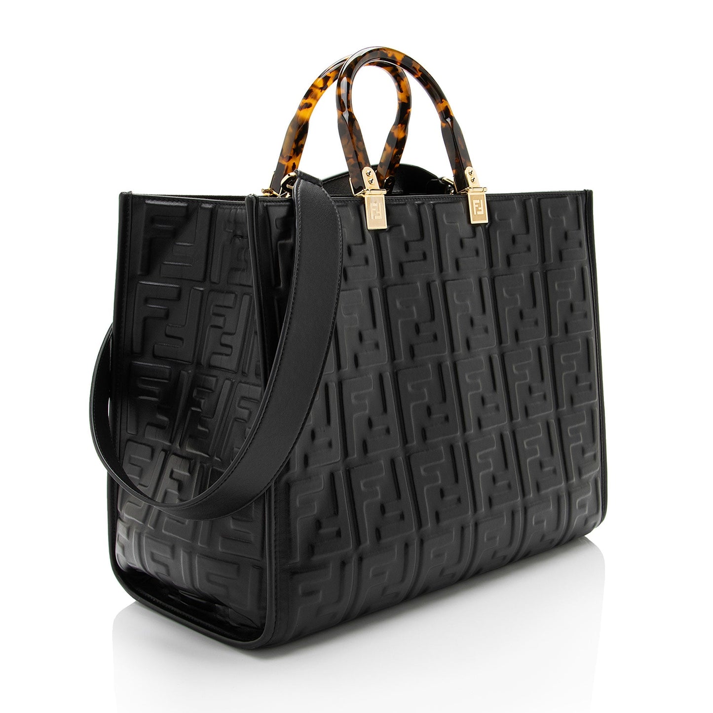 Fendi Ff Calfskin Sunshine Shopper Tote Medium Embossed Tote Bag