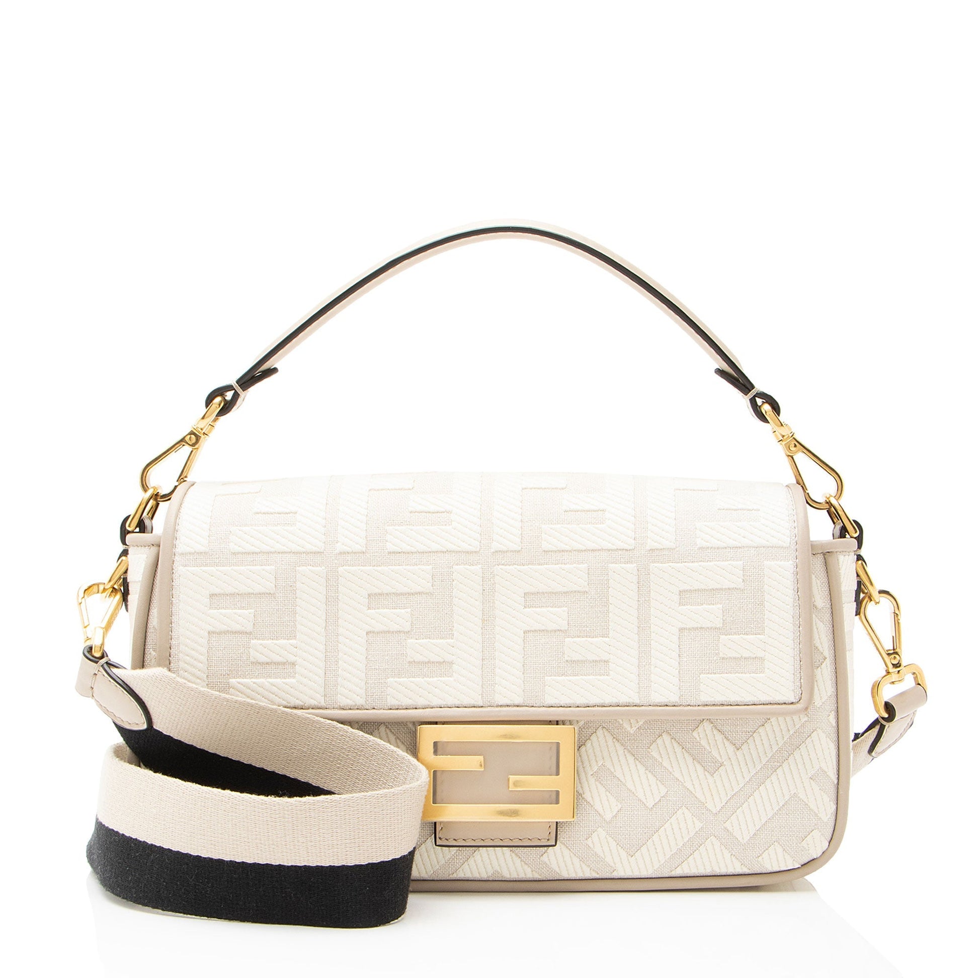 Fendi Ff Baguette Shoulder Bag Canvas Embroidered