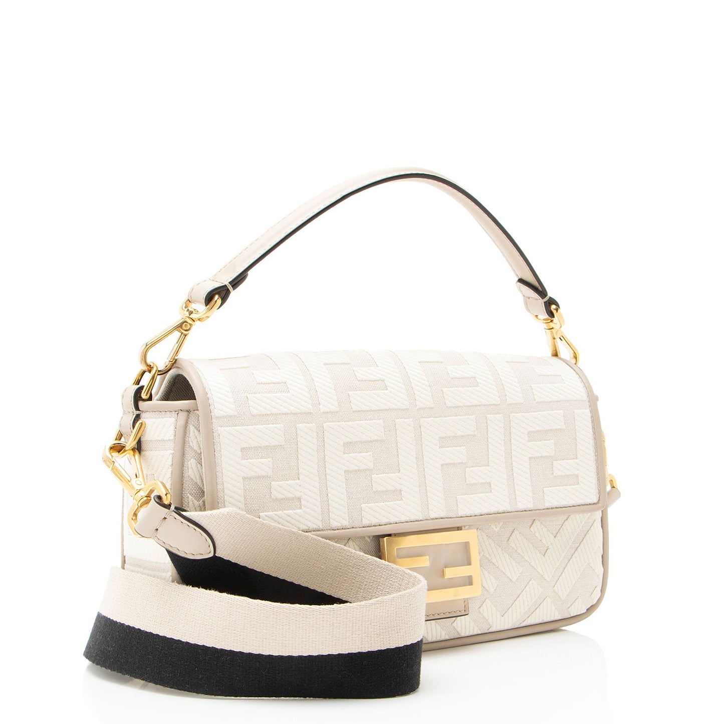 Fendi Ff Baguette Shoulder Bag Canvas Embroidered