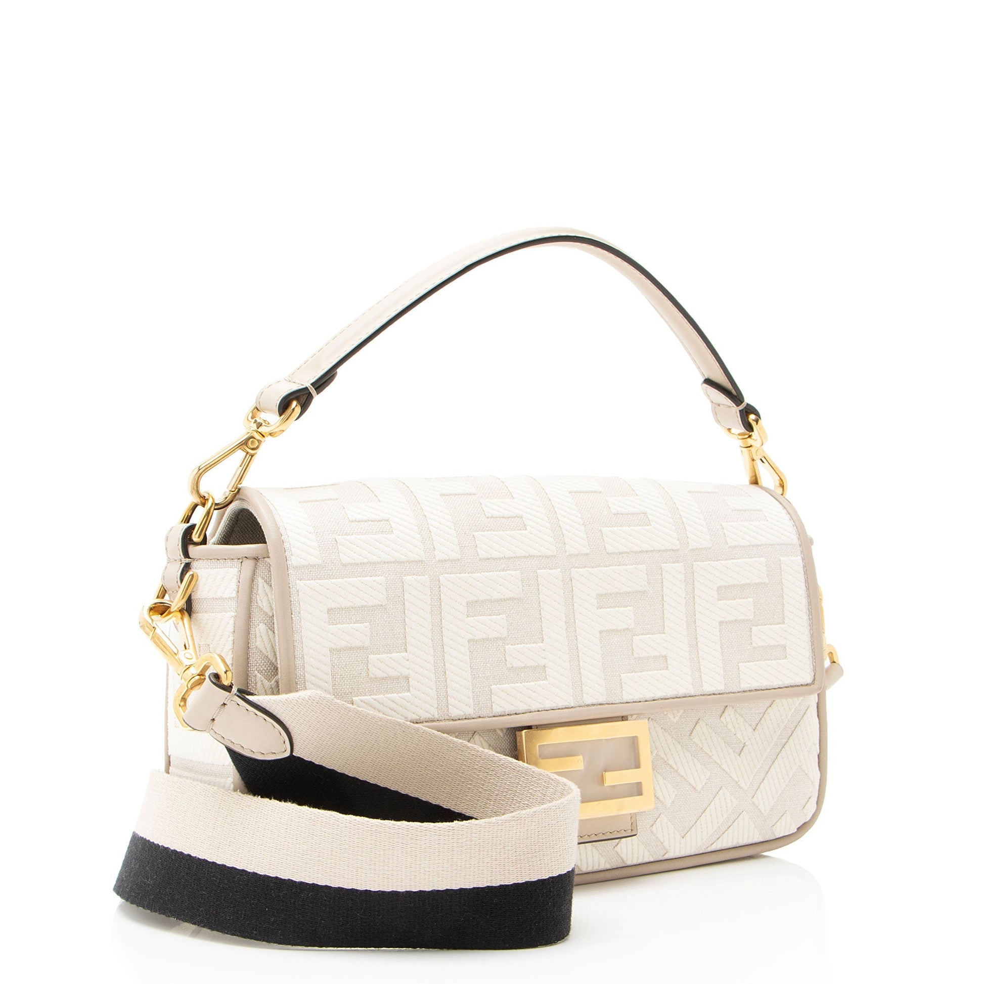 Fendi Ff Baguette Shoulder Bag Canvas Embroidered