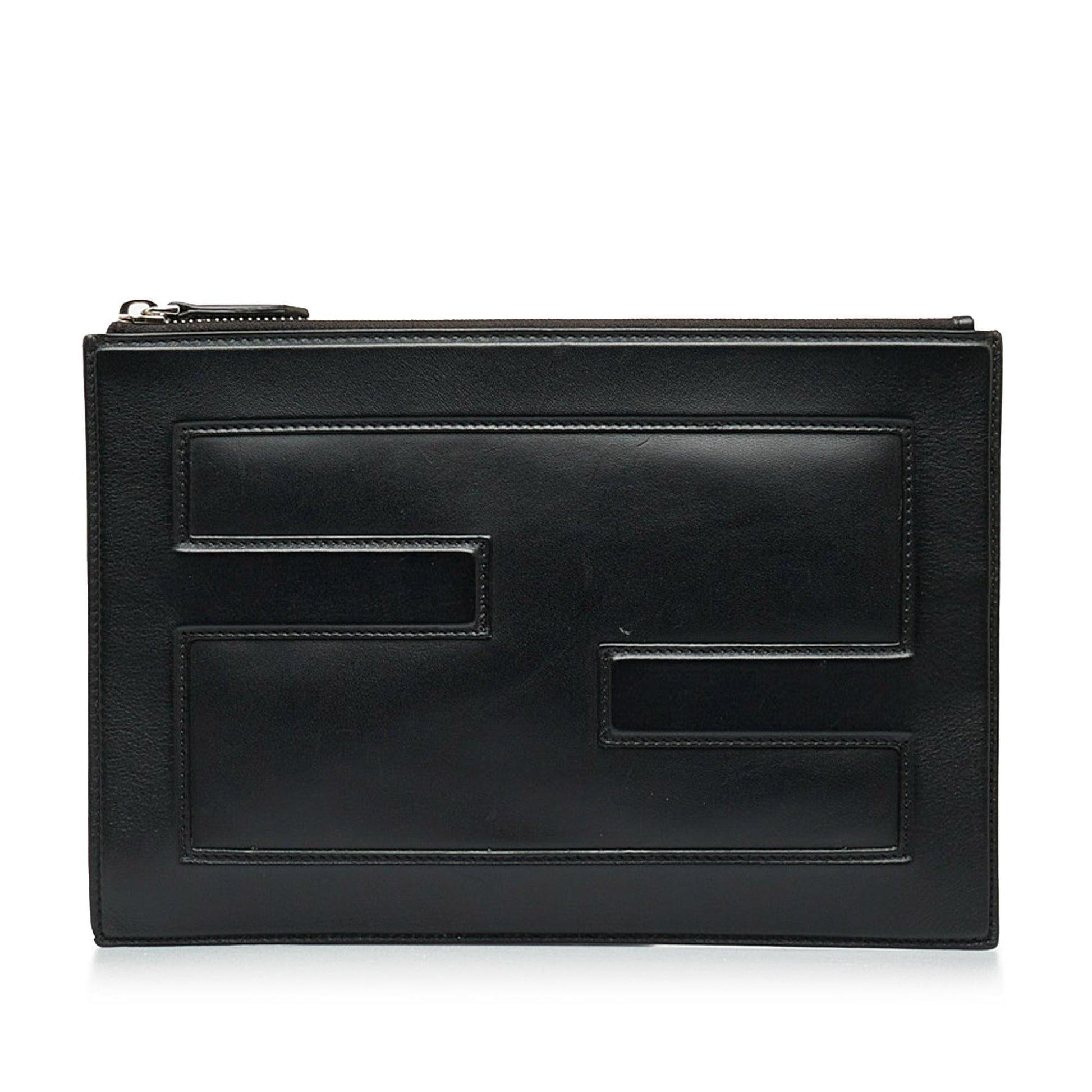 Fendi Ff Clutch Shg Pnk2Mm Leather Zip Clutch Bag