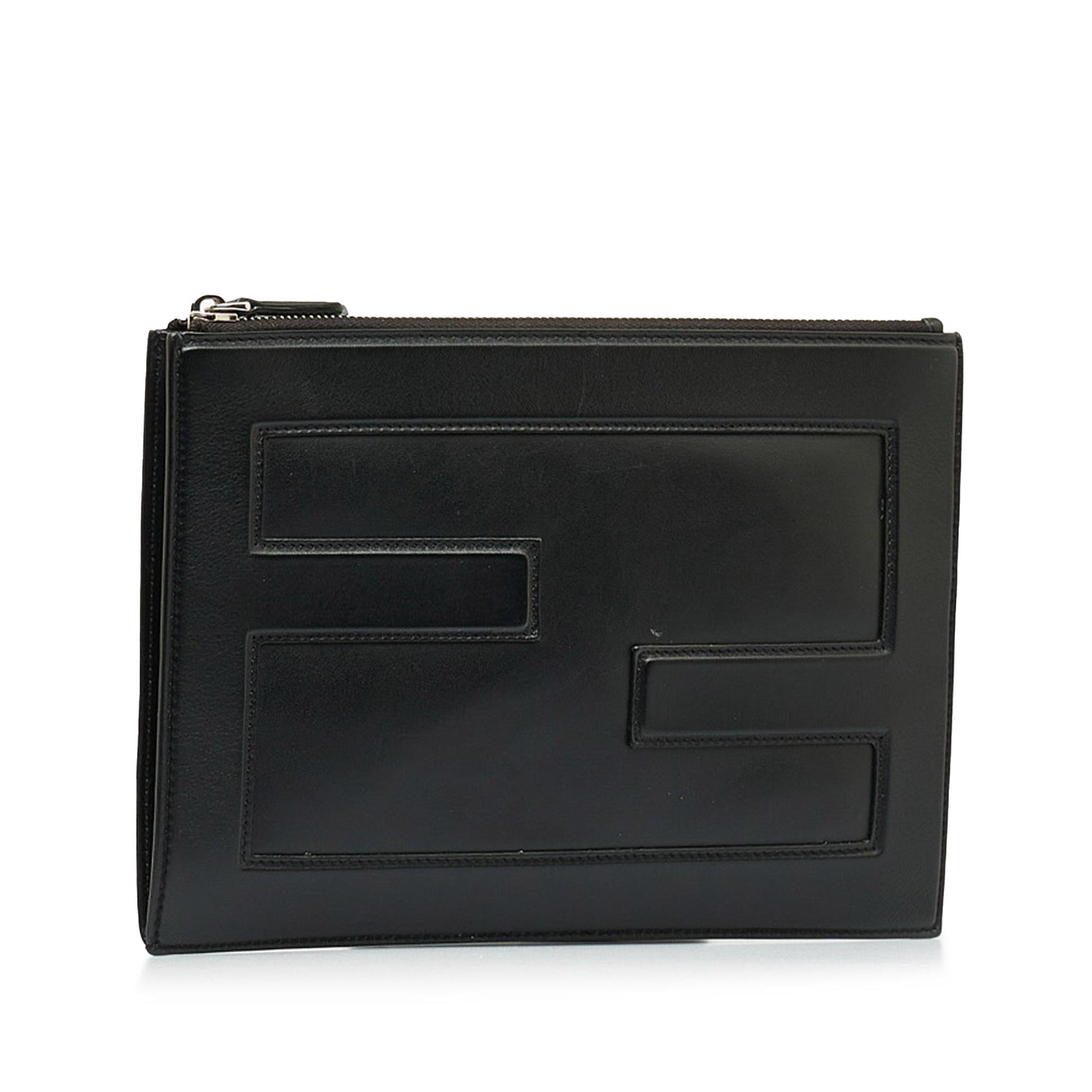 Fendi Ff Clutch Shg Pnk2Mm Leather Zip Clutch Bag