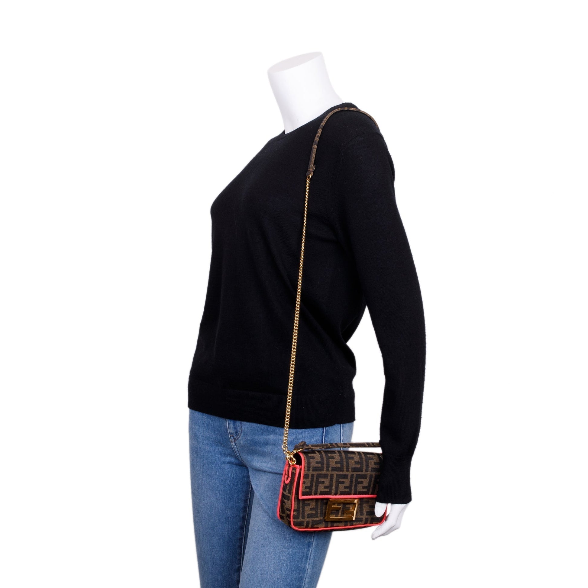 Fendi Ff Zucca Baguette Crossbody Bag Canvas Mini
