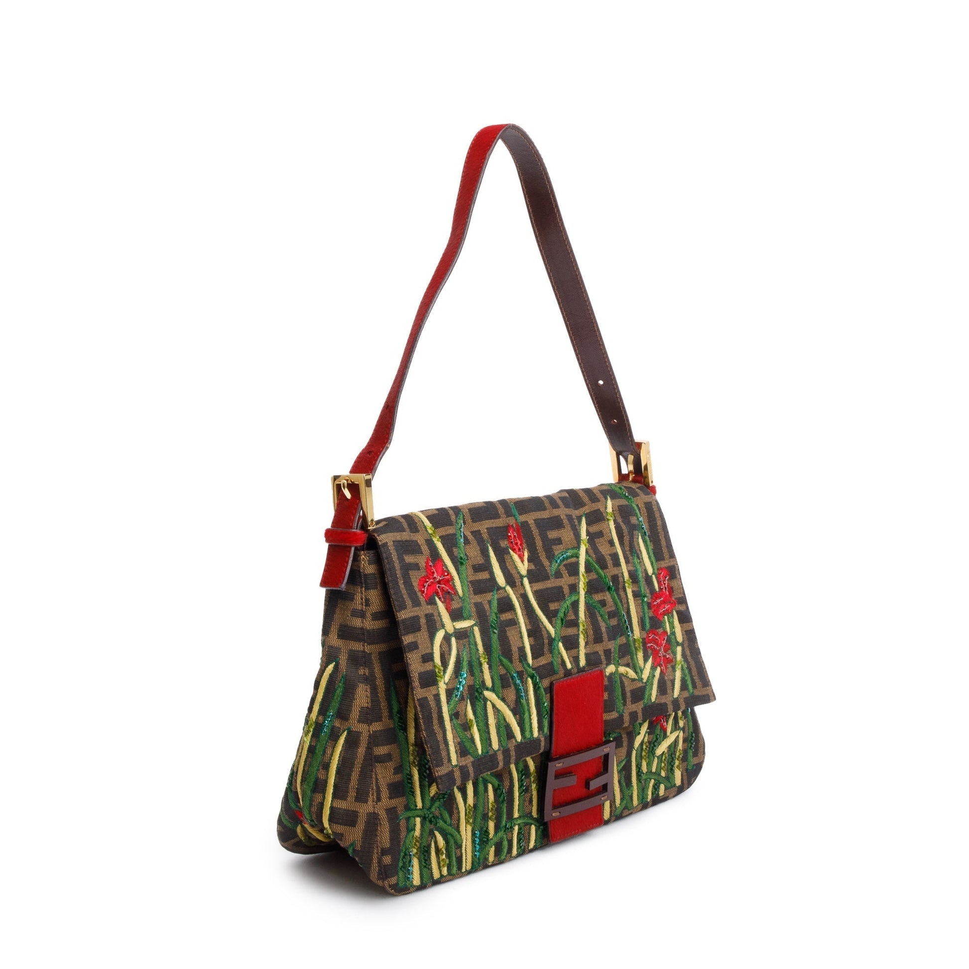 Fendi Ff Zucca Floral Embroidered Beaded Mama Forever Shoulder Bag