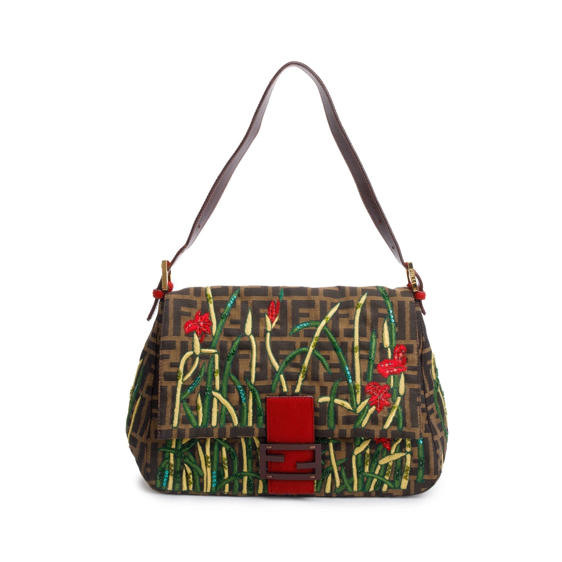 Fendi Ff Zucca Floral Embroidered Beaded Mama Forever Shoulder Bag