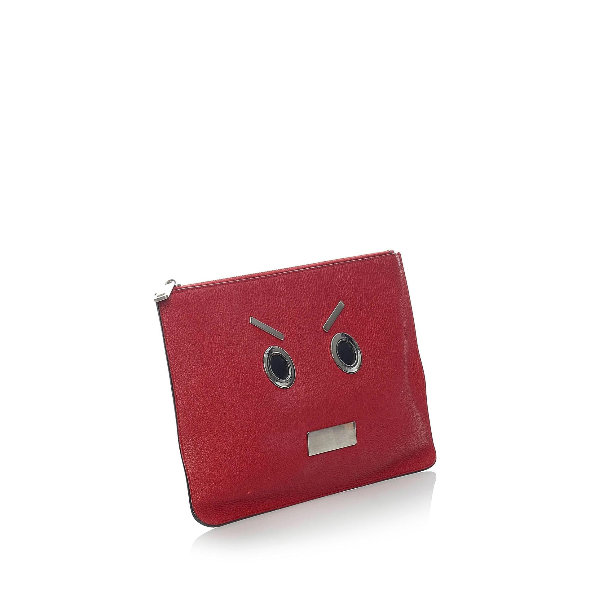 Fendi Face Clutch Bag Shg Leather