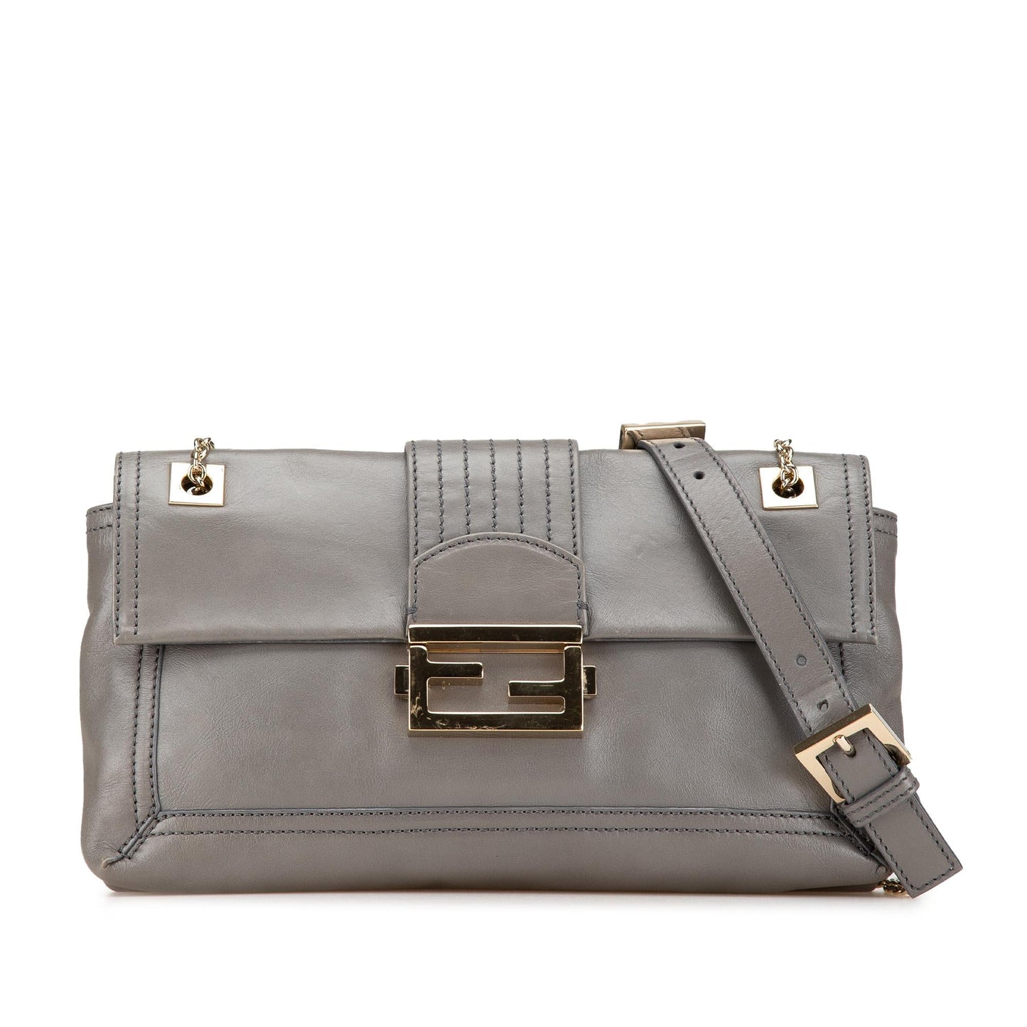 Fendi Glazed Baguette Crossbody Leather Chain Flap Shoulder Bag