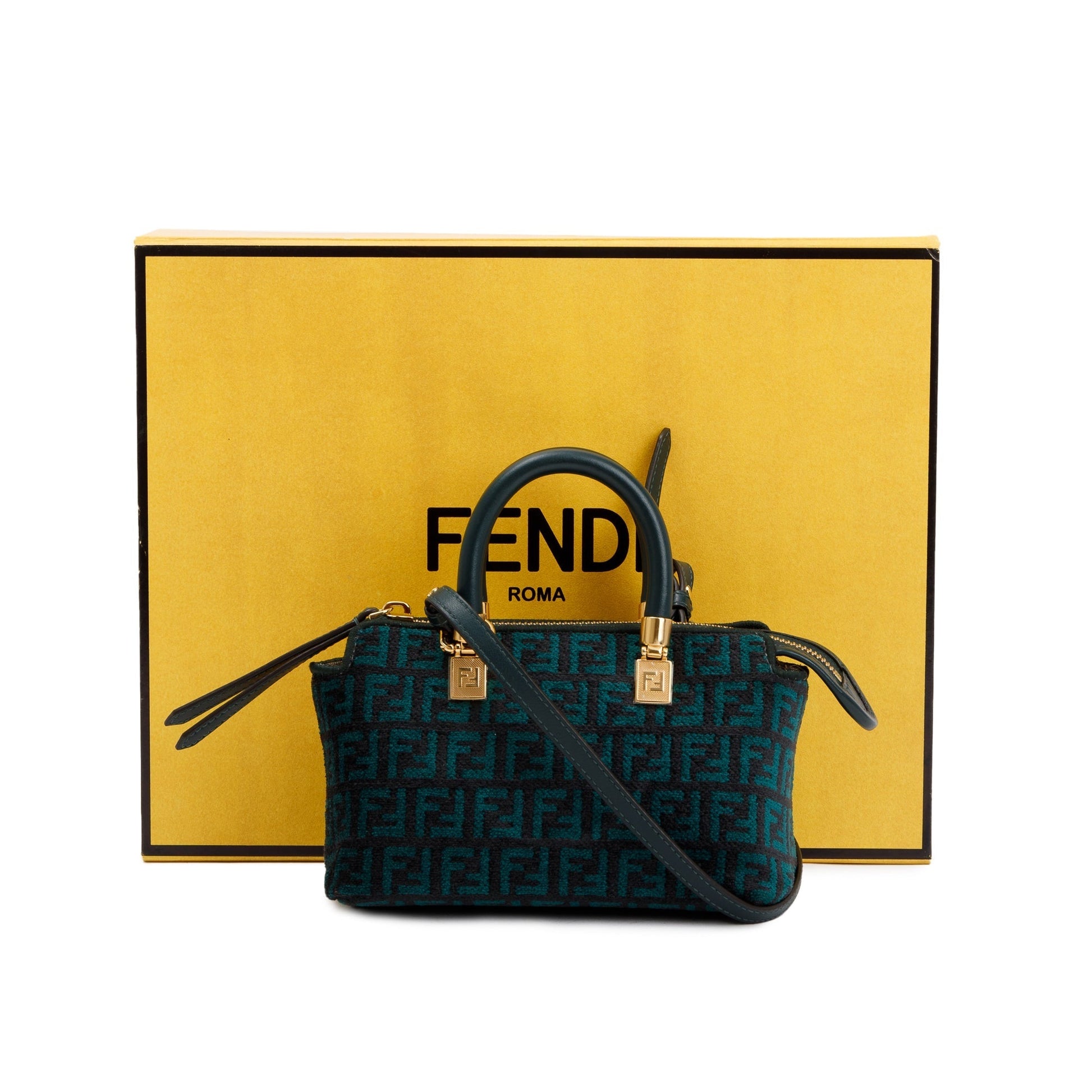 Fendi Ff Motif Tapestry Fabric By The Way Green Mini Travel Bag
