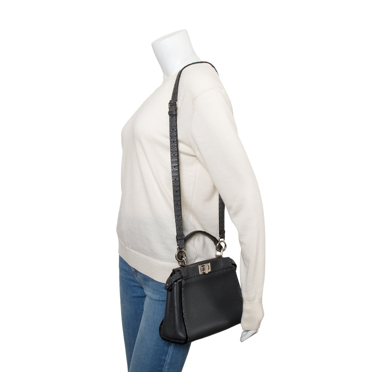 Fendi Grey Calfskin Selleria Peekaboo Bag Leather Mini Travel Bag