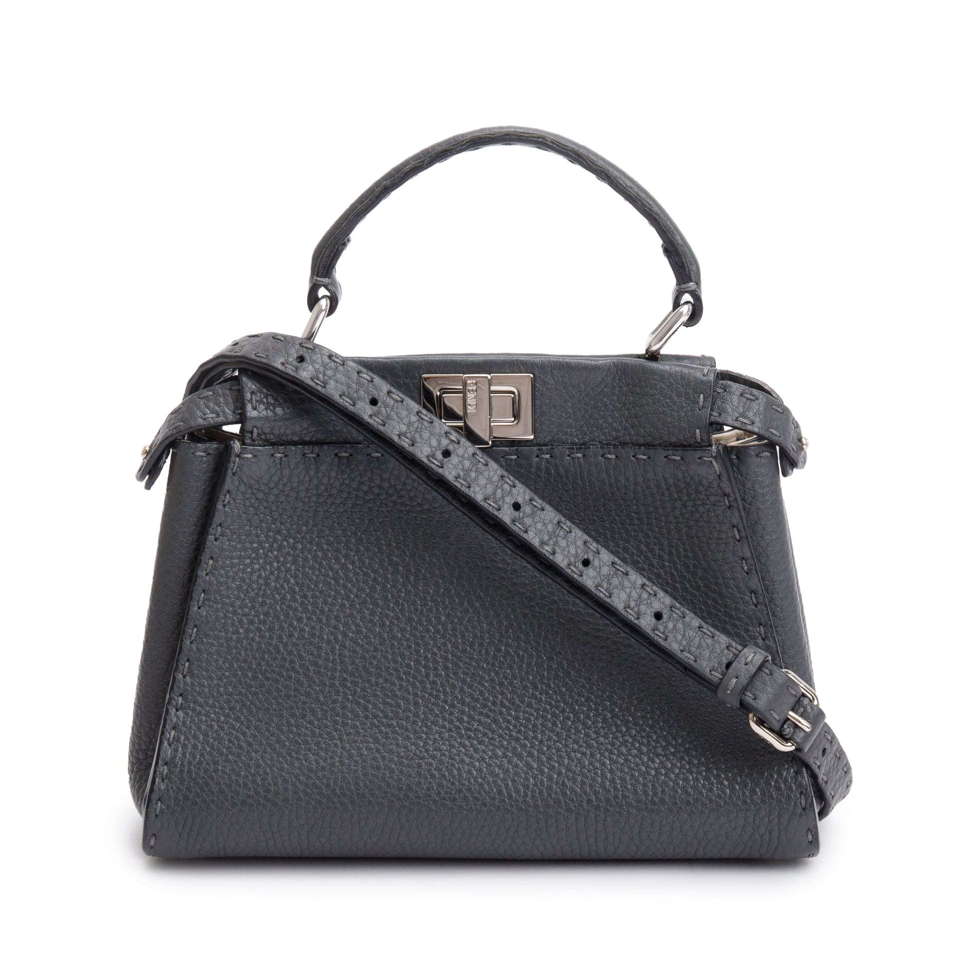 Fendi Grey Calfskin Selleria Peekaboo Bag Leather Mini Travel Bag