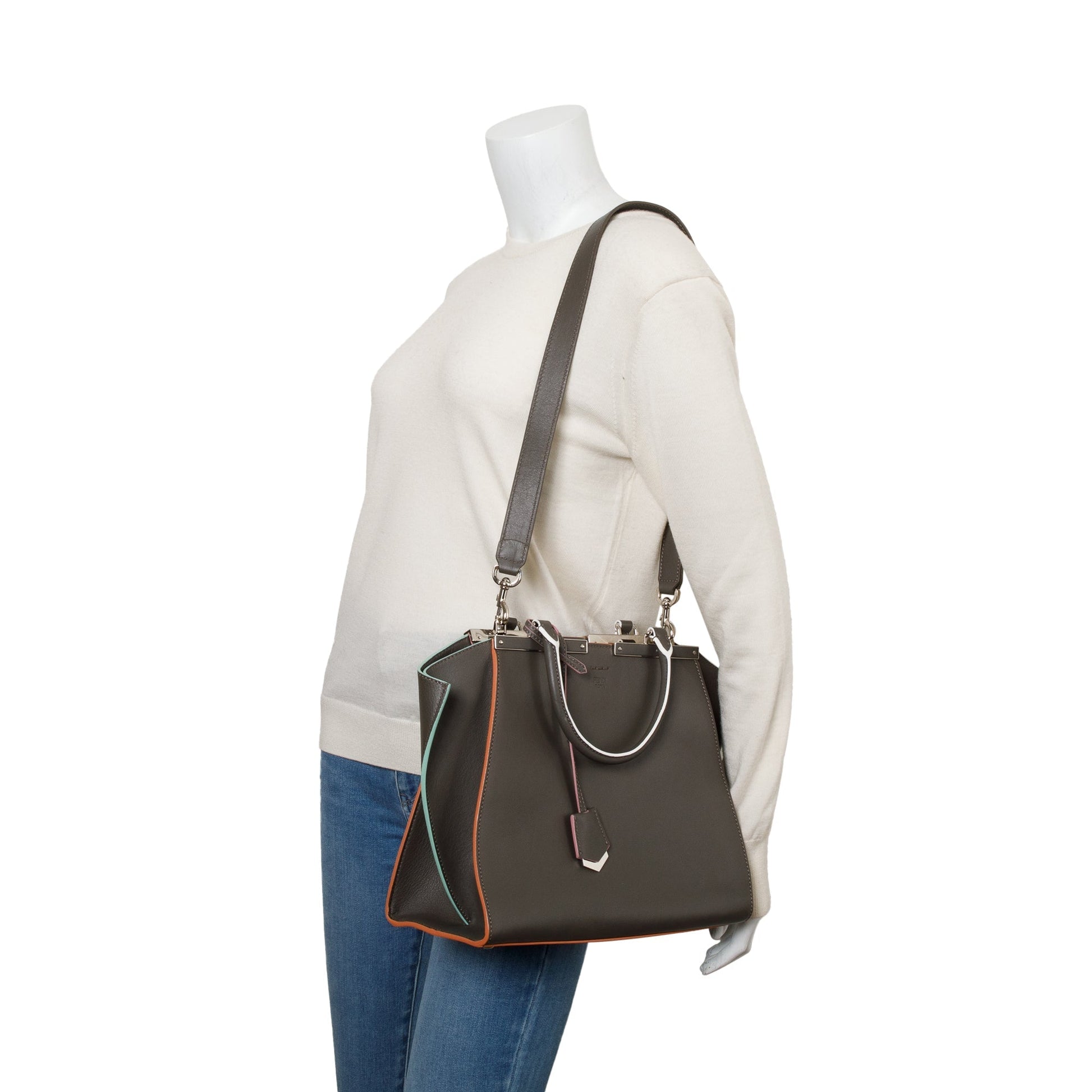 Fendi Grey Vitello Dolce Petite 3Jours Tote Tote Bag