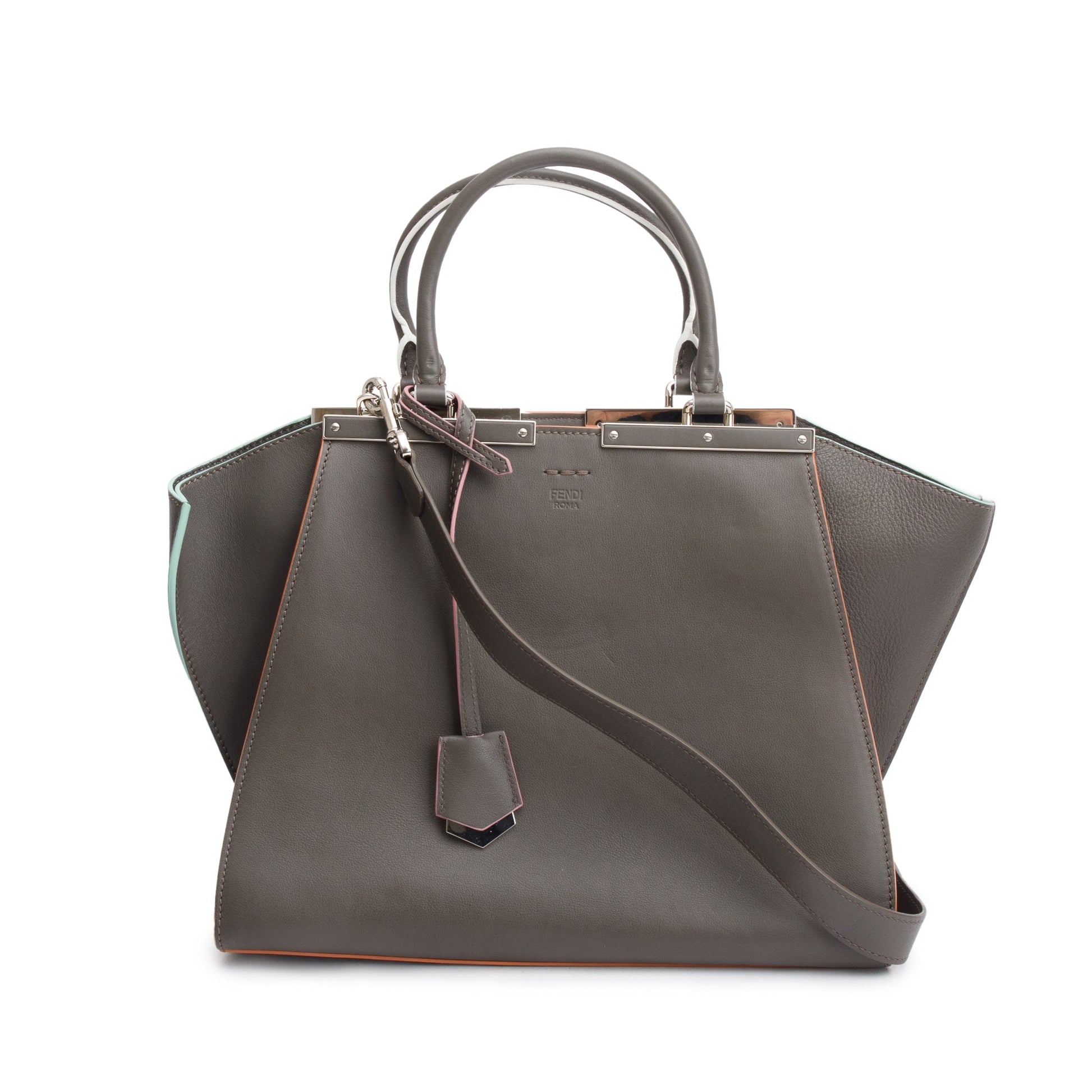 Fendi Grey Vitello Elite 3Jours Tote Leather Medium Tote Bag