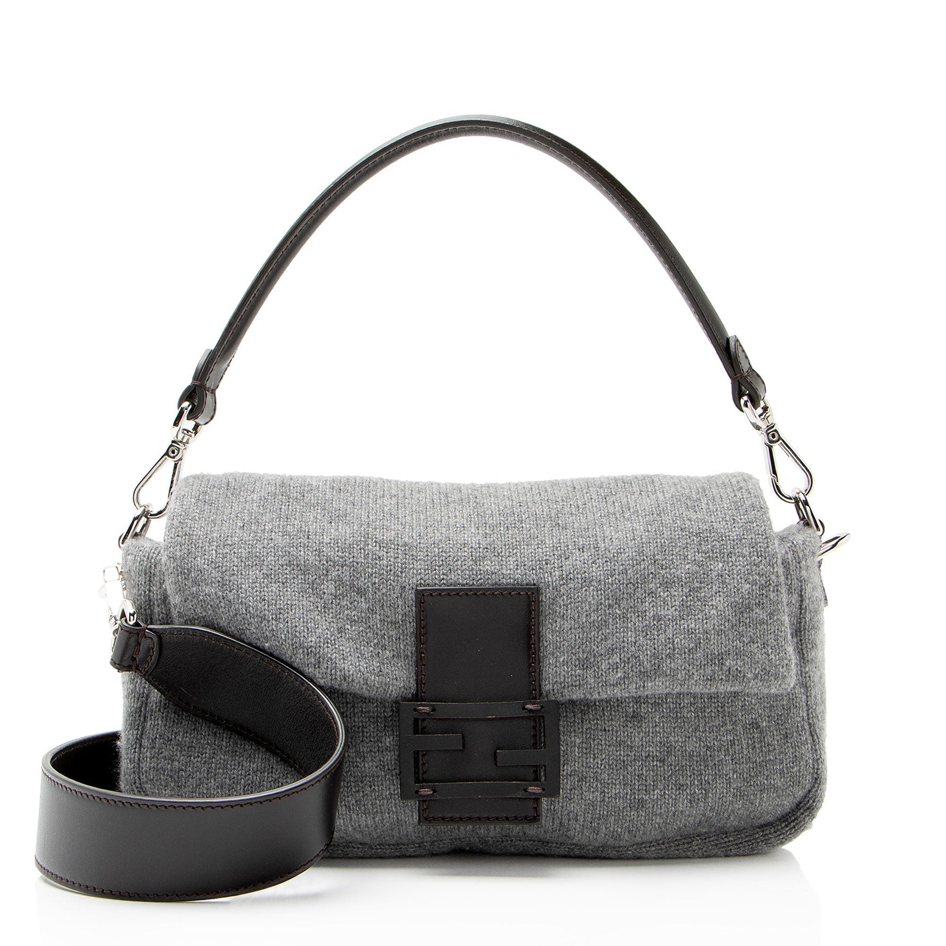 Fendi Knit Cashmere Baguette Shoulder Bag
