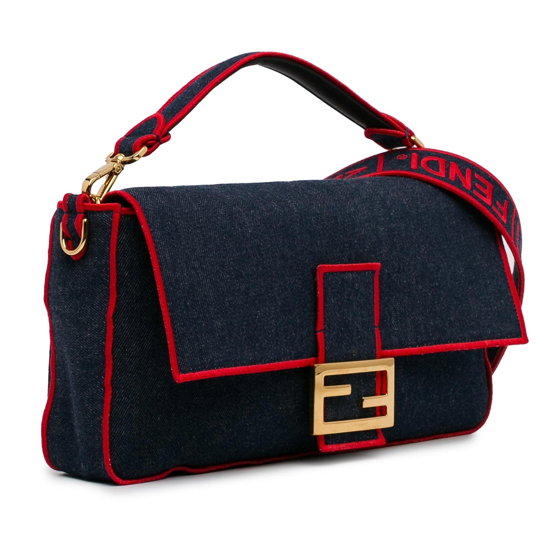 Fendi Baguette Satchel Shg Oouzqa Denim Large Satchel Bag