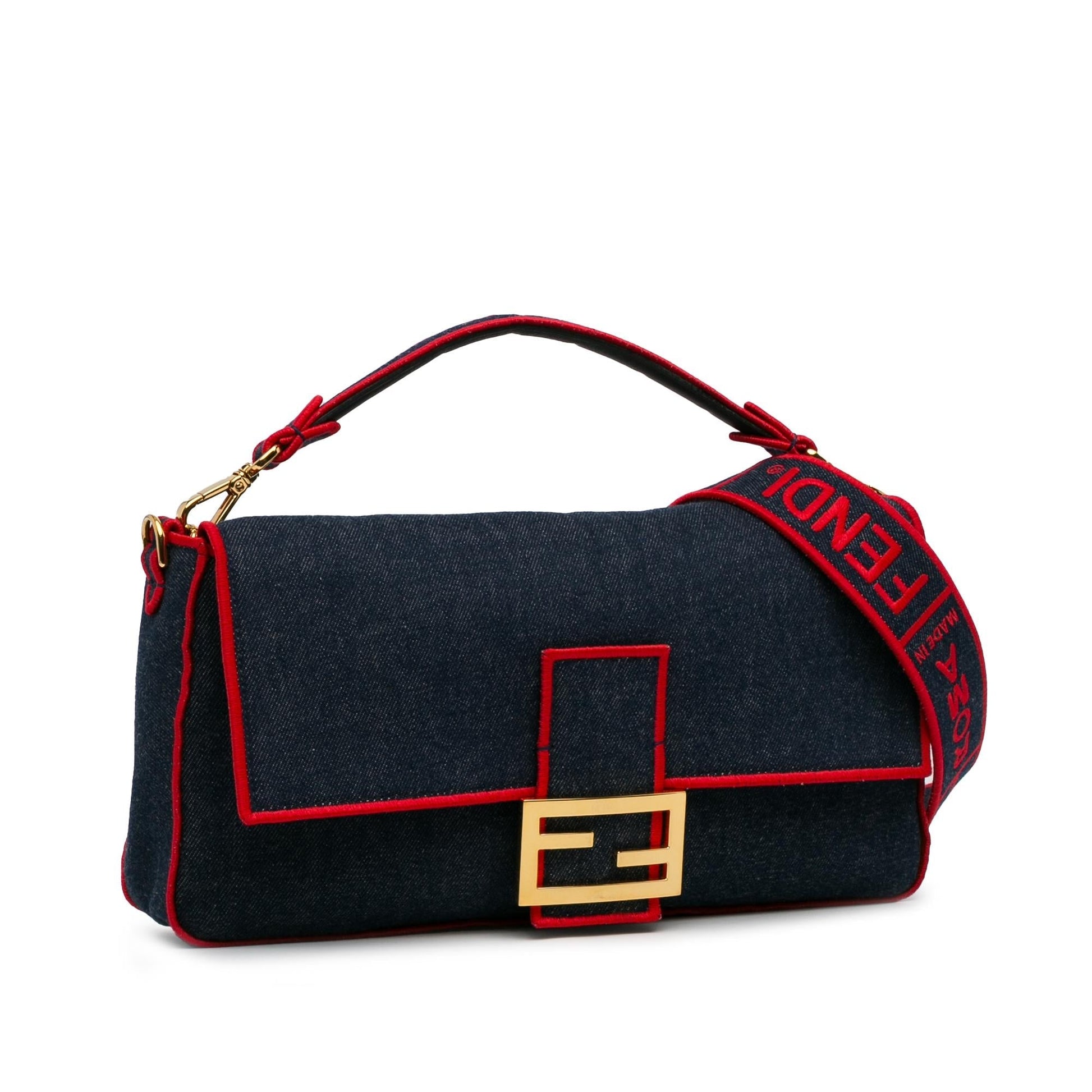 Fendi Baguette Satchel Shg 0Ishmw Denim Large Satchel Bag