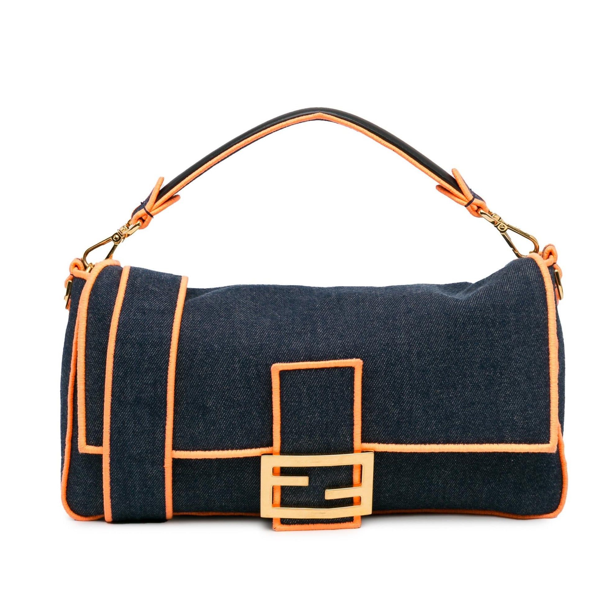 Fendi Baguette Satchel Shg Kcmfcv Denim Large Satchel Bag