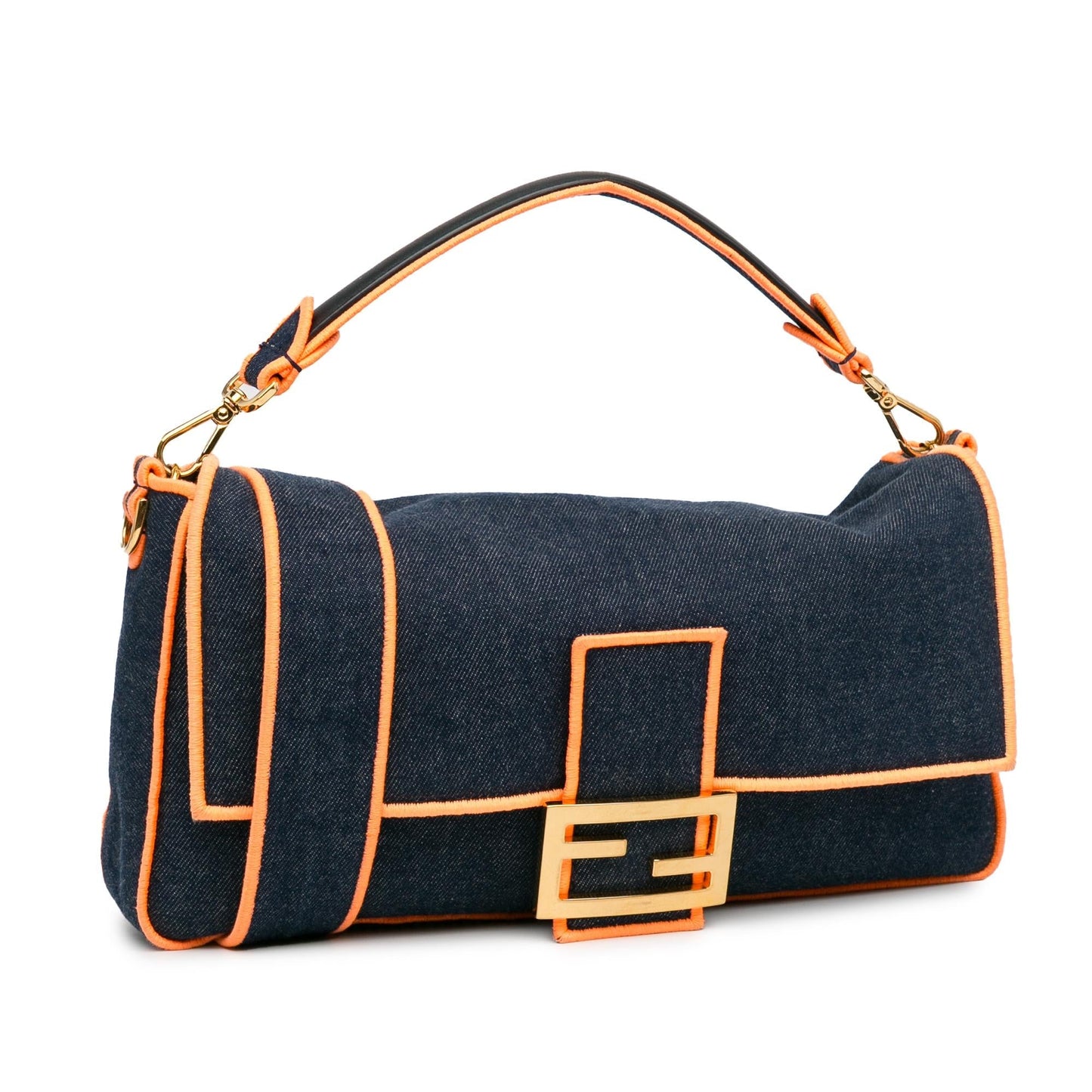 Fendi Baguette Satchel Shg Kcmfcv Denim Large Satchel Bag