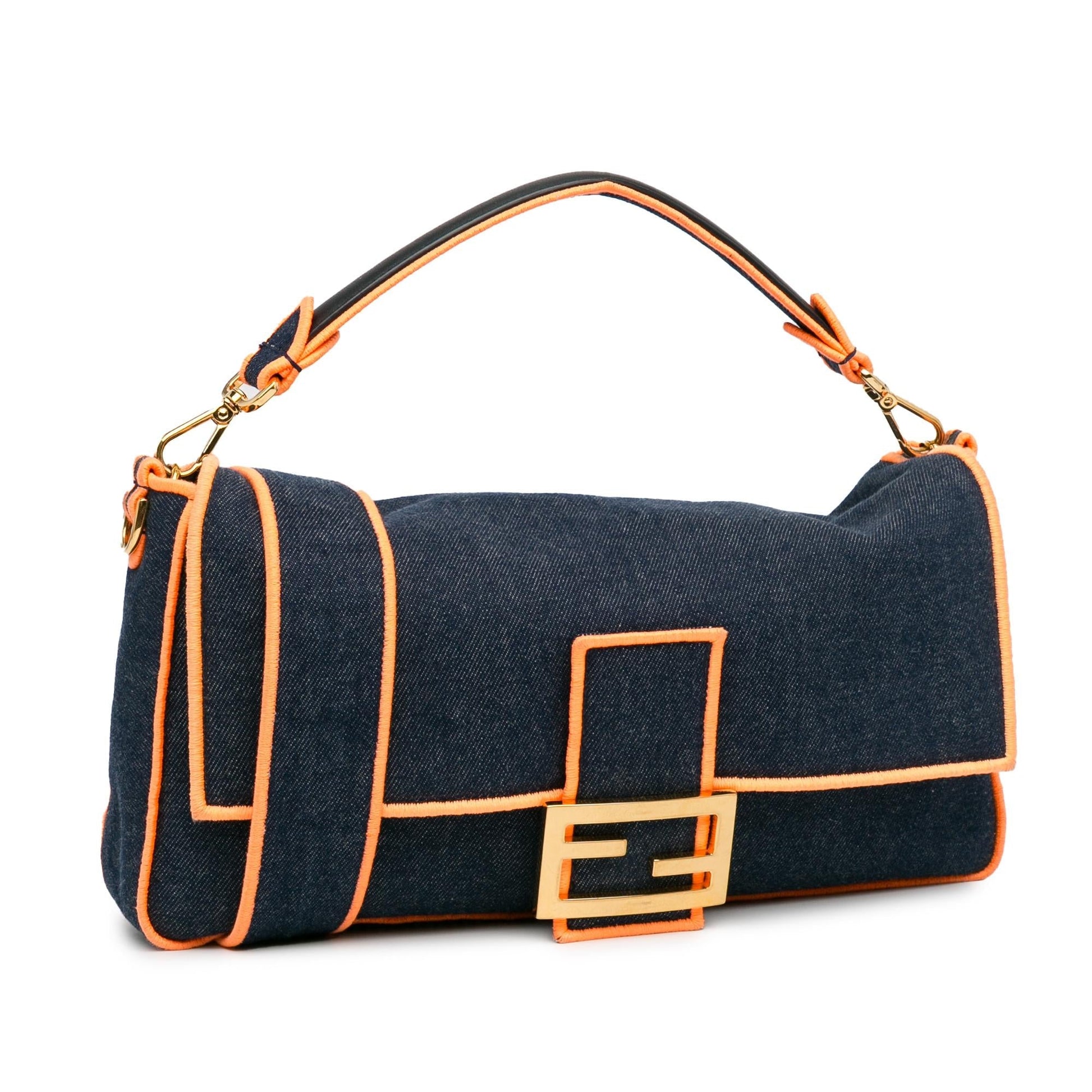 Fendi Baguette Satchel Shg Oaub87 Denim Large Satchel Bag