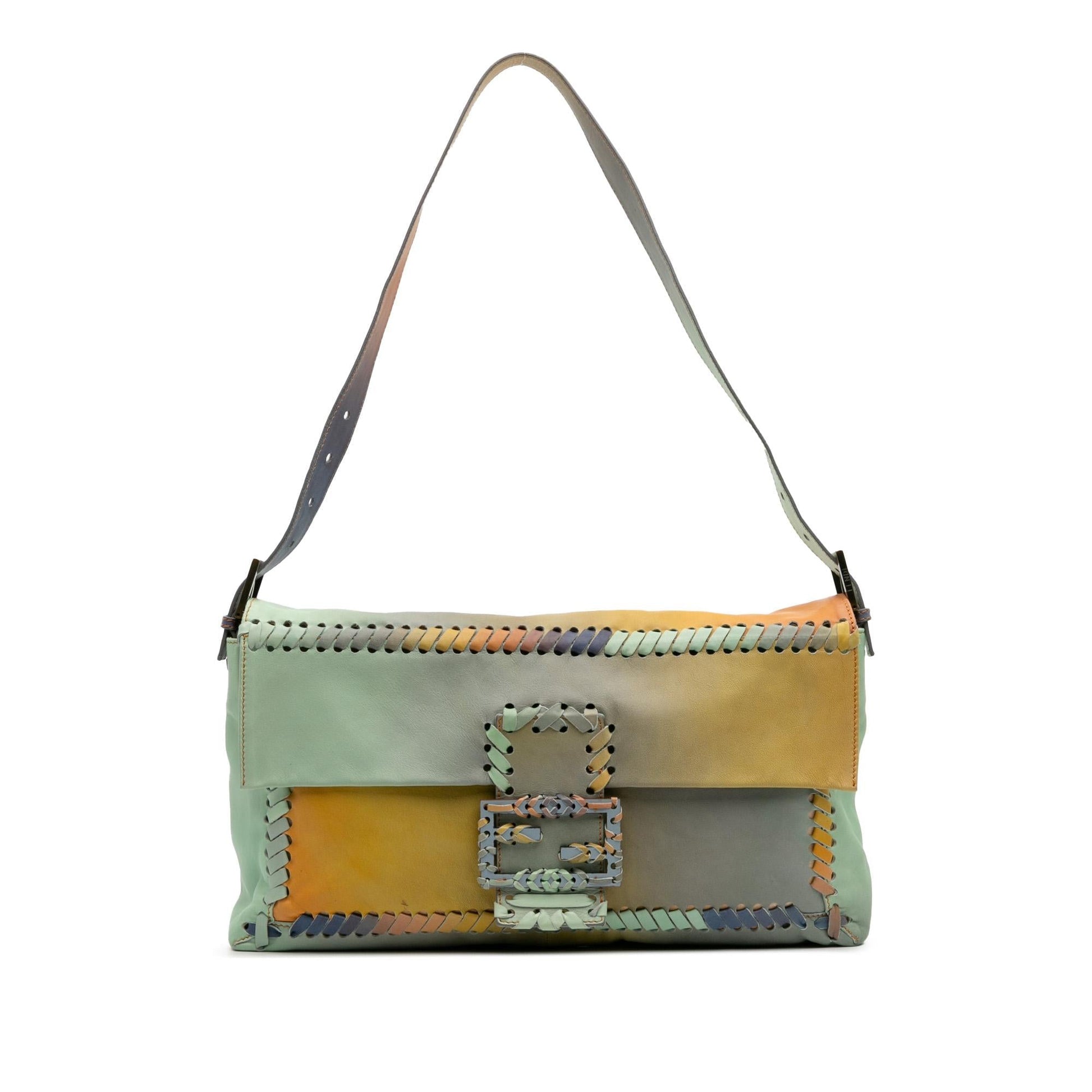 Fendi Whipstitch Baguette Crossbody Leather Multicolor Large Shoulder Bag