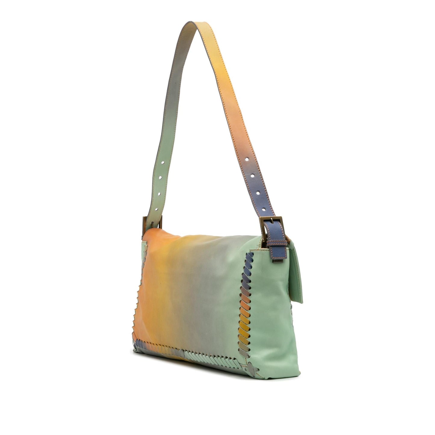 Fendi Whipstitch Baguette Crossbody Leather Multicolor Large Shoulder Bag