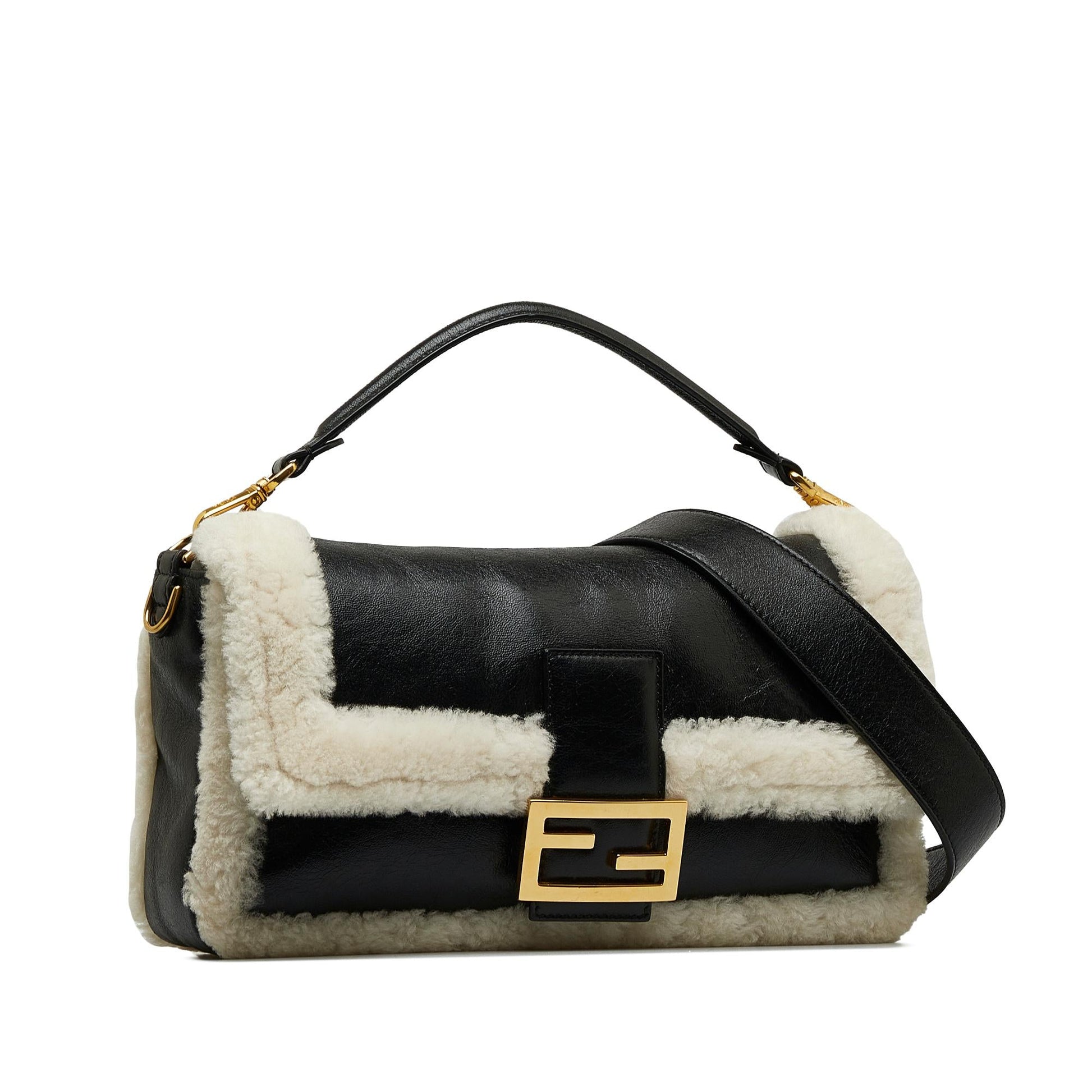 Fendi Shearling Baguette Shg Rdq63A Satchel Bag Large