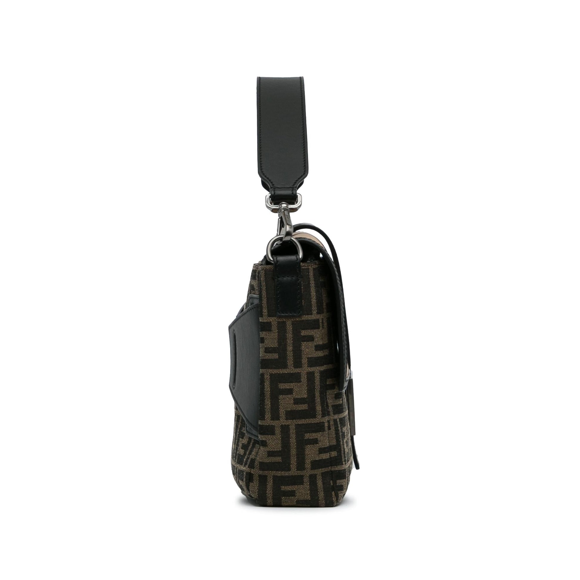 Fendi Zucca Convertible Belt Baguette Satchel Bag Canvas Large