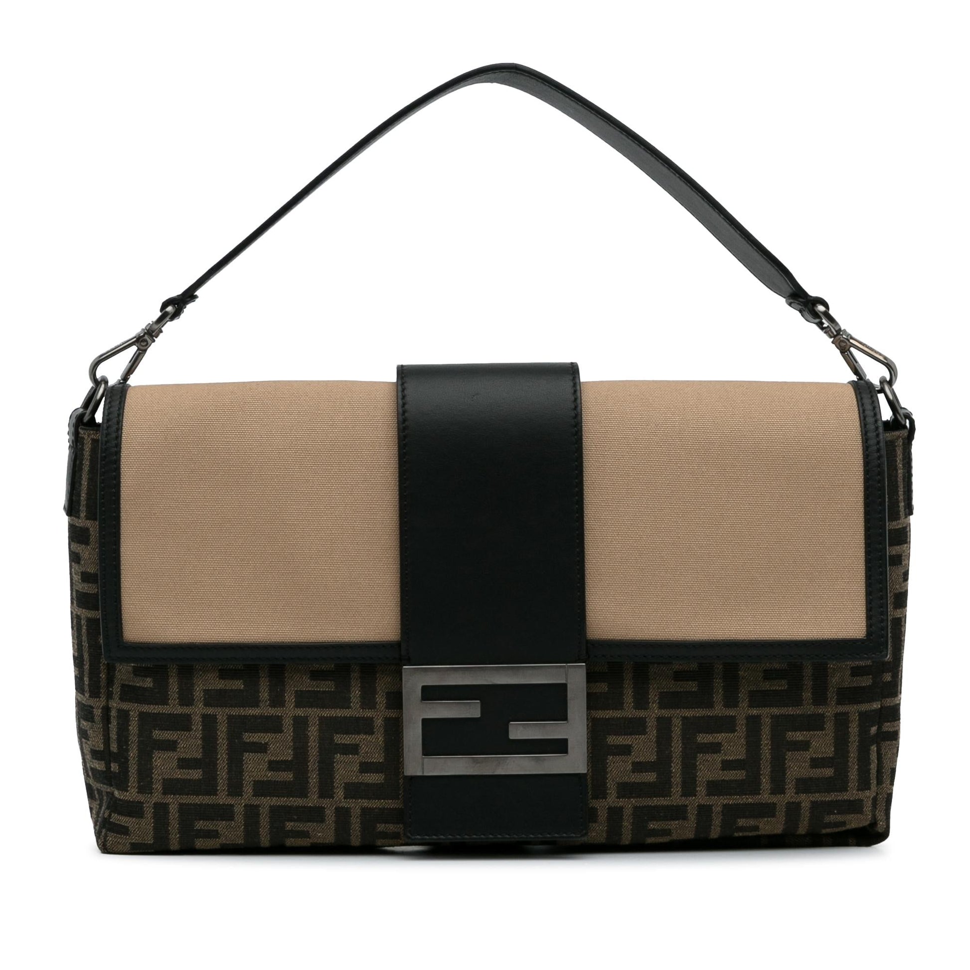 Fendi Zucca Convertible Belt Baguette Satchel Bag Canvas Large