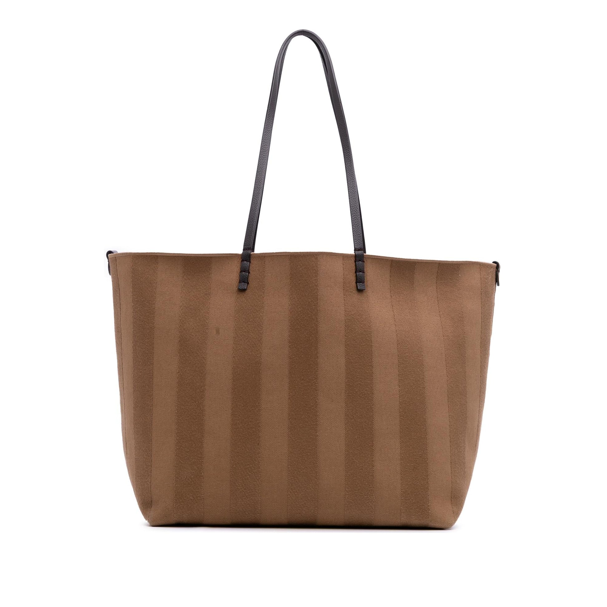 Fendi Zucca Striped Reversible Roll Tote Canvas Large Tote Bag