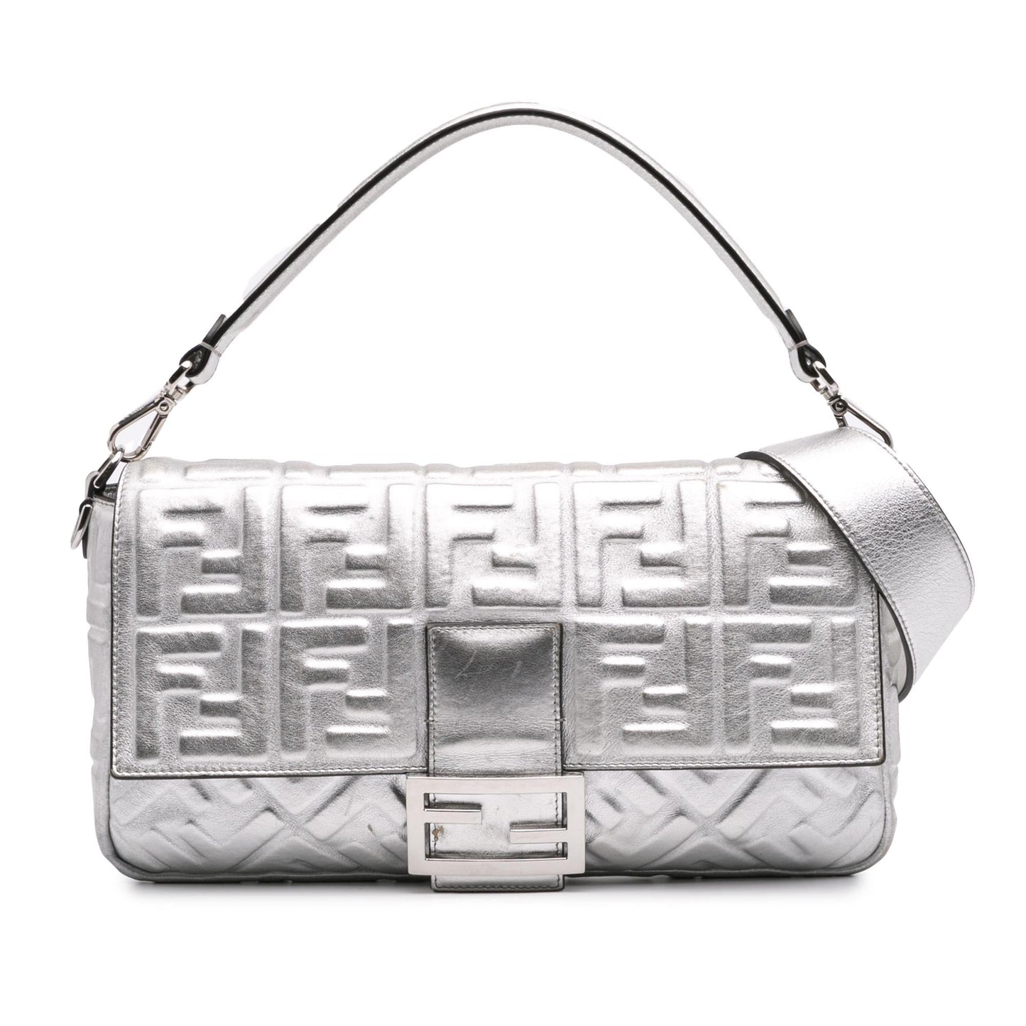 Fendi Zucca Baguette Satchel Leather Large Embossed Satchel Bag Leather Baguette Satchel