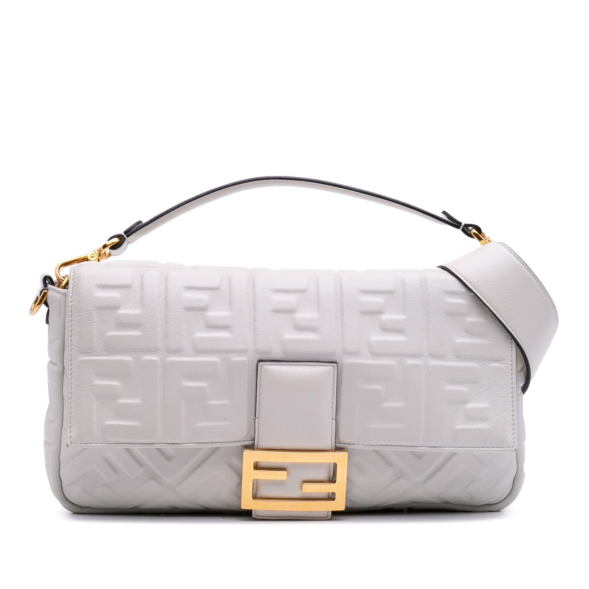 Fendi Zucca Baguette Satchel Leather Large Embossed Satchel Bag