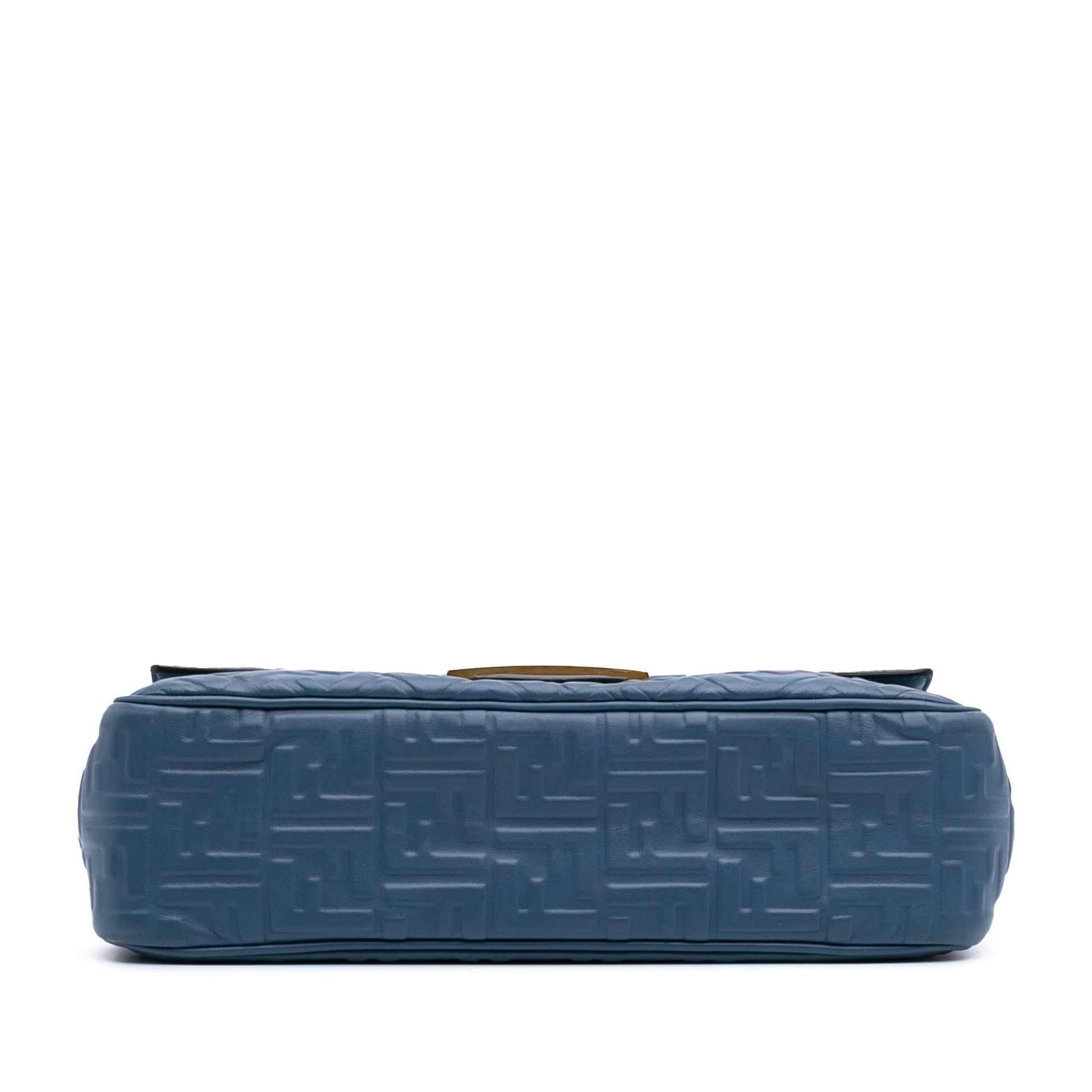 Fendi Zucca Baguette Shoulder Bag Leather Large Embossed