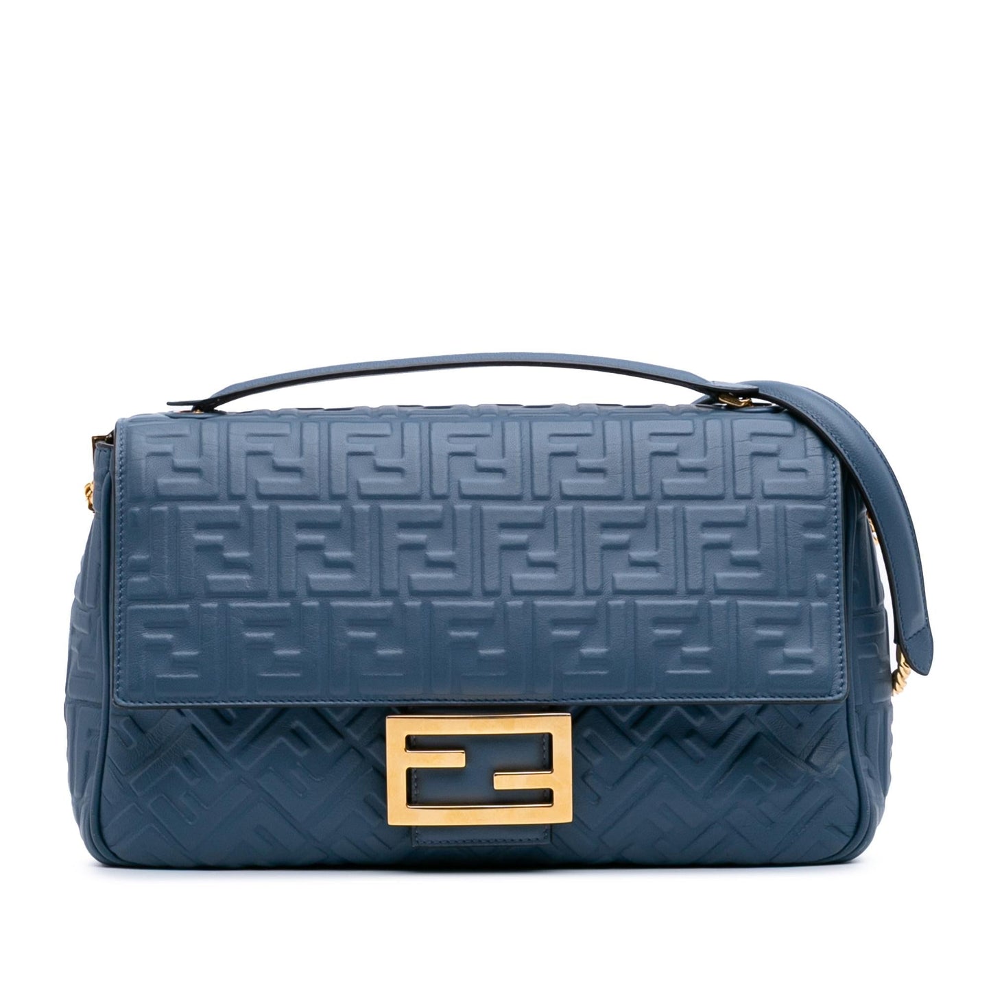 Fendi Zucca Baguette Shoulder Bag Leather Large Embossed