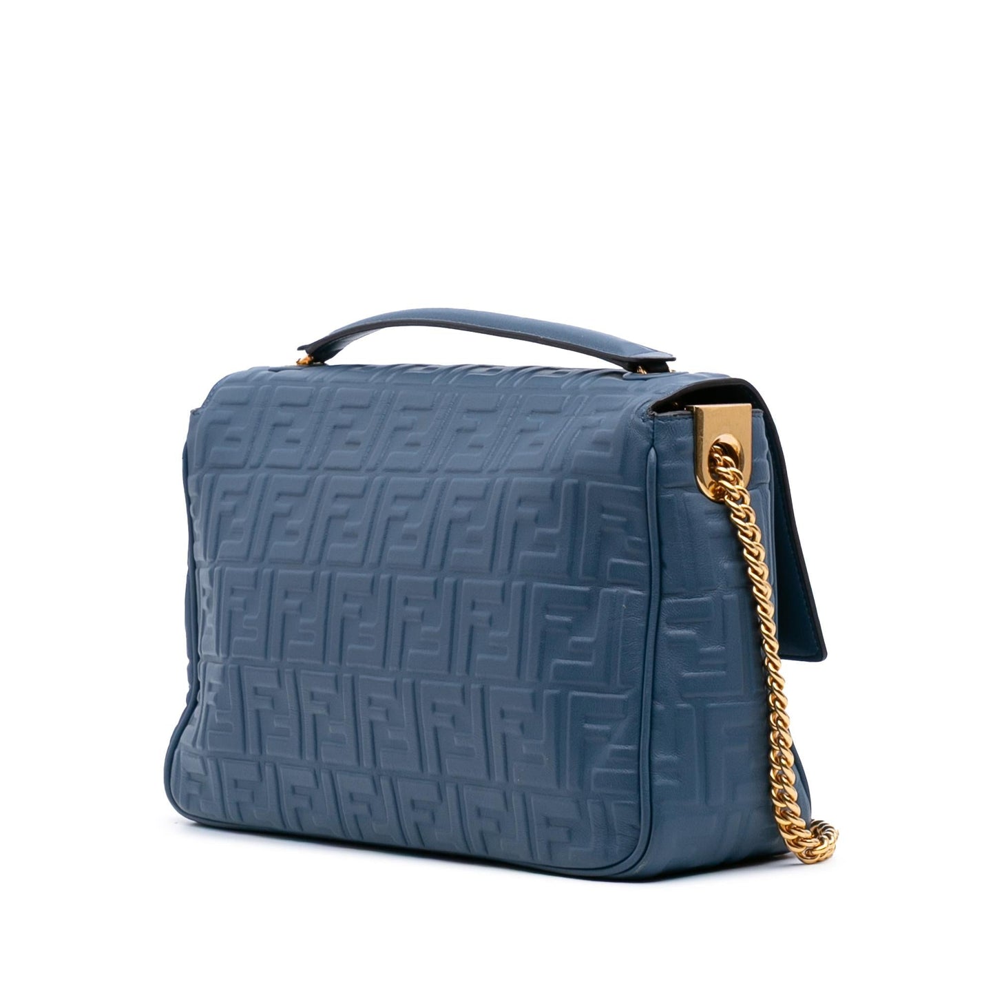 Fendi Zucca Baguette Shoulder Bag Leather Large Embossed