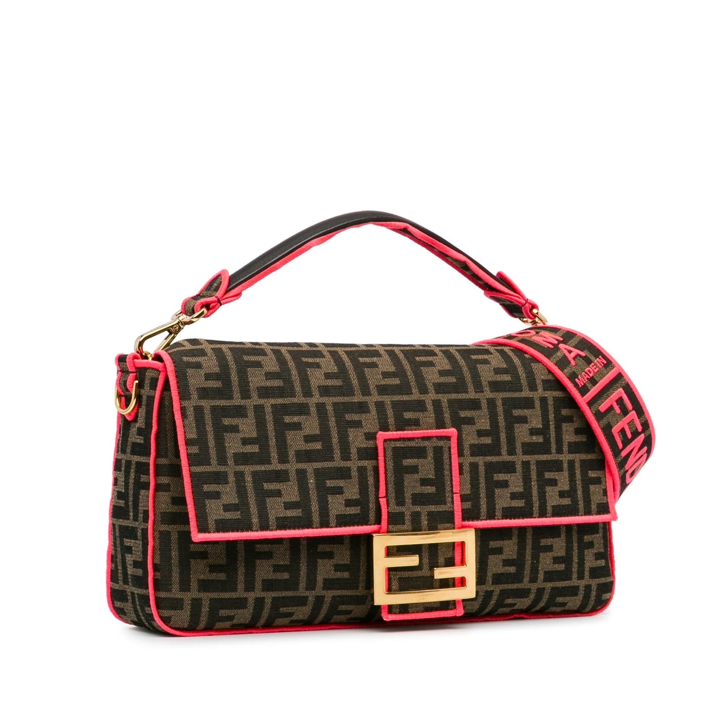 Fendi Zucca Fluo Trim Baguette Satchel Shg Large Satchel Bag