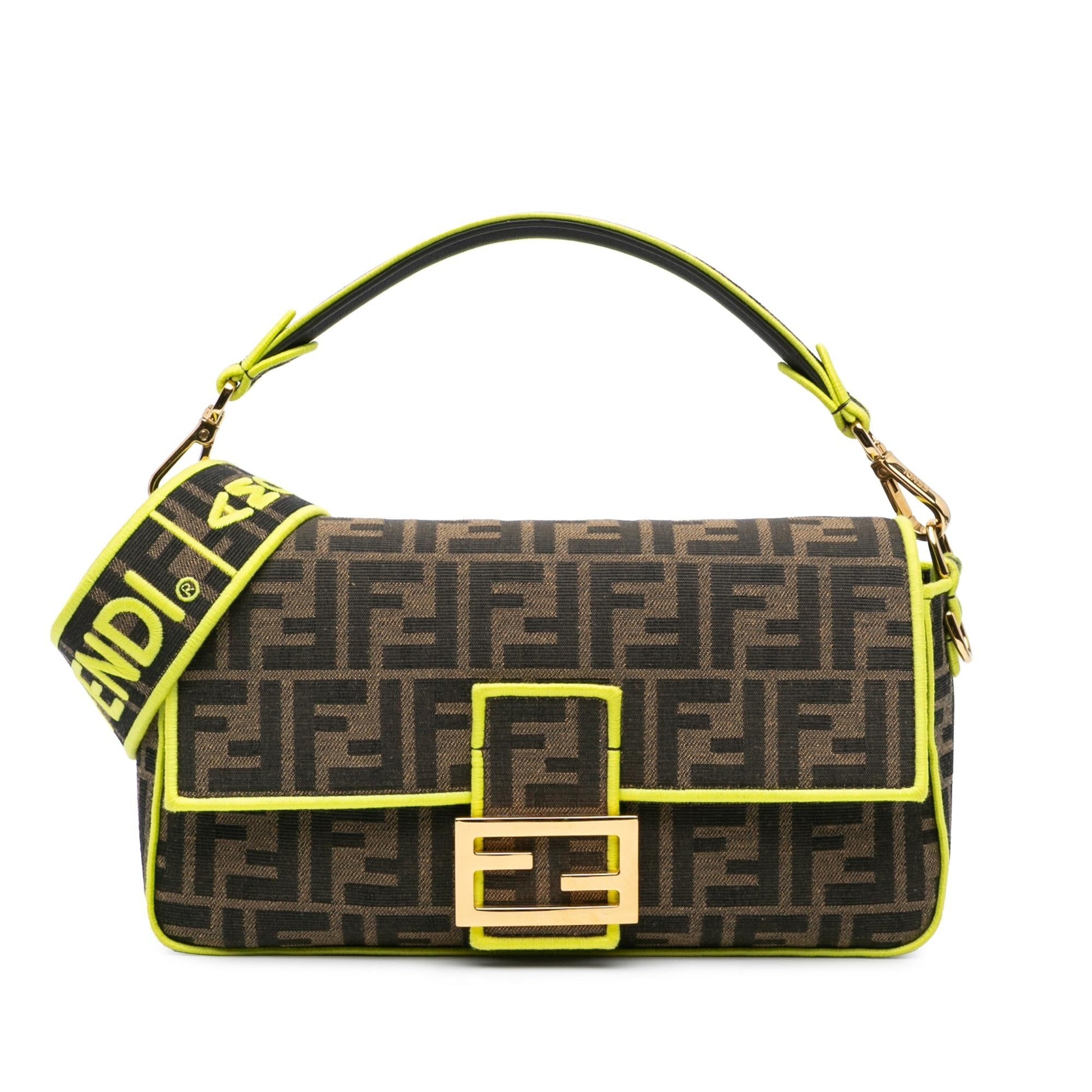 Fendi Zucca Fluo Trim Baguette Satchel Shg Jbo1Oy Large Satchel Bag