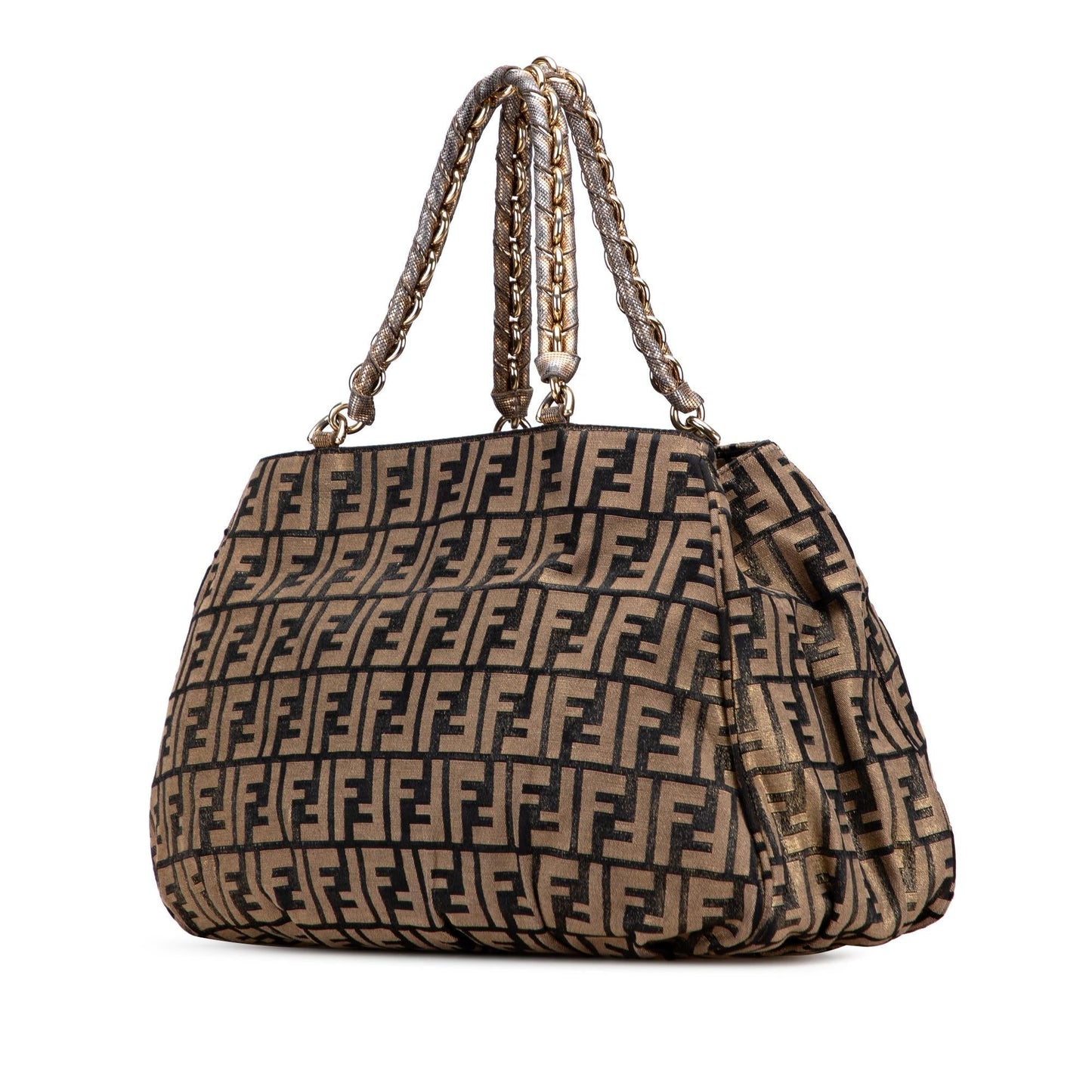 Fendi Zucca Metallic Lurex Mia Tote Large Chain Tote Bag