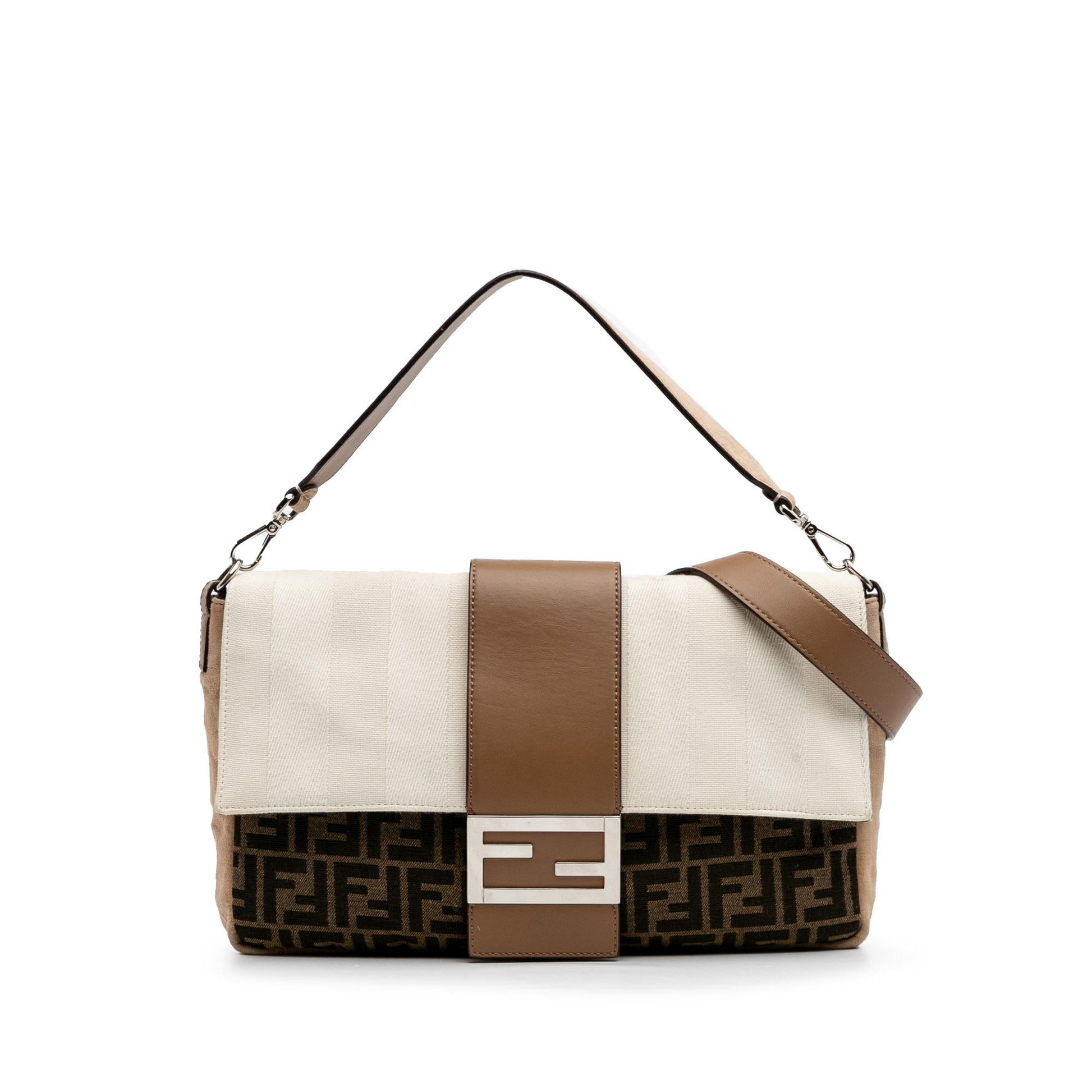 Fendi Zucca And Pequin Convertible Baguette Satchel Canvas Large Satchel Bag Convertible Baguette Satchel