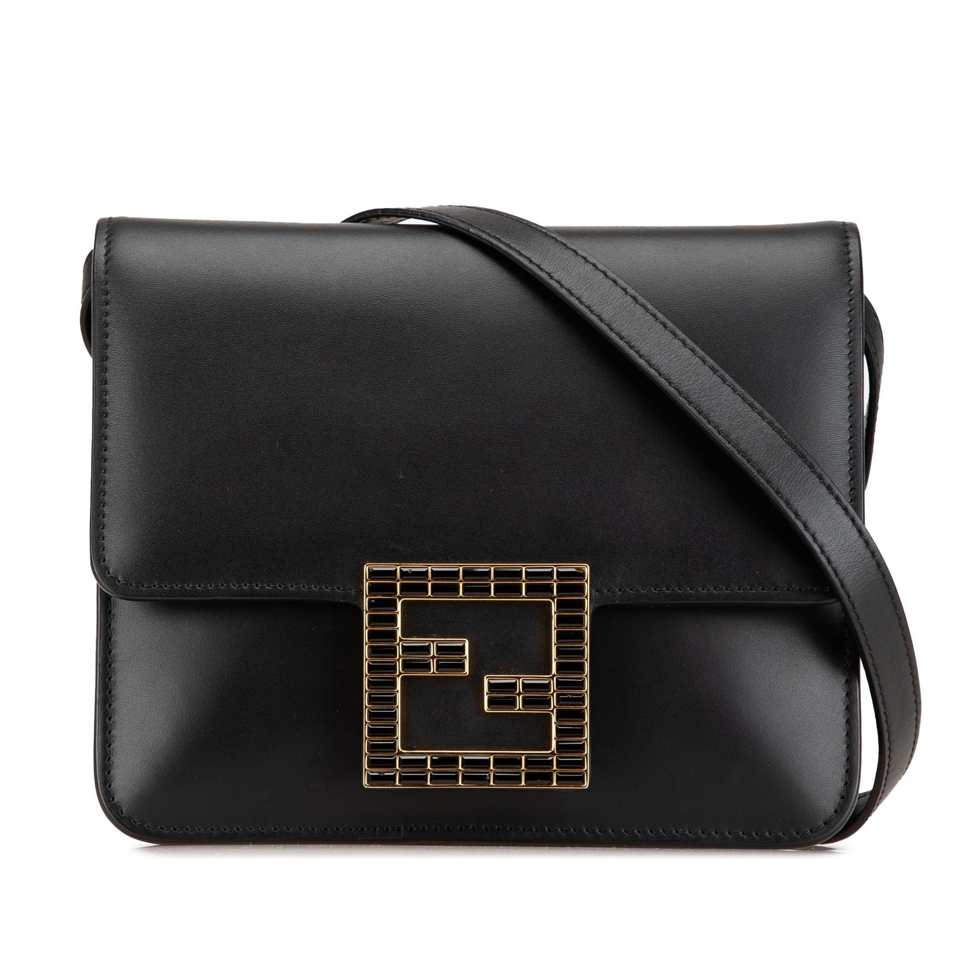 Fendi Crystal Fab Crossbody Leather Crossbody Bag