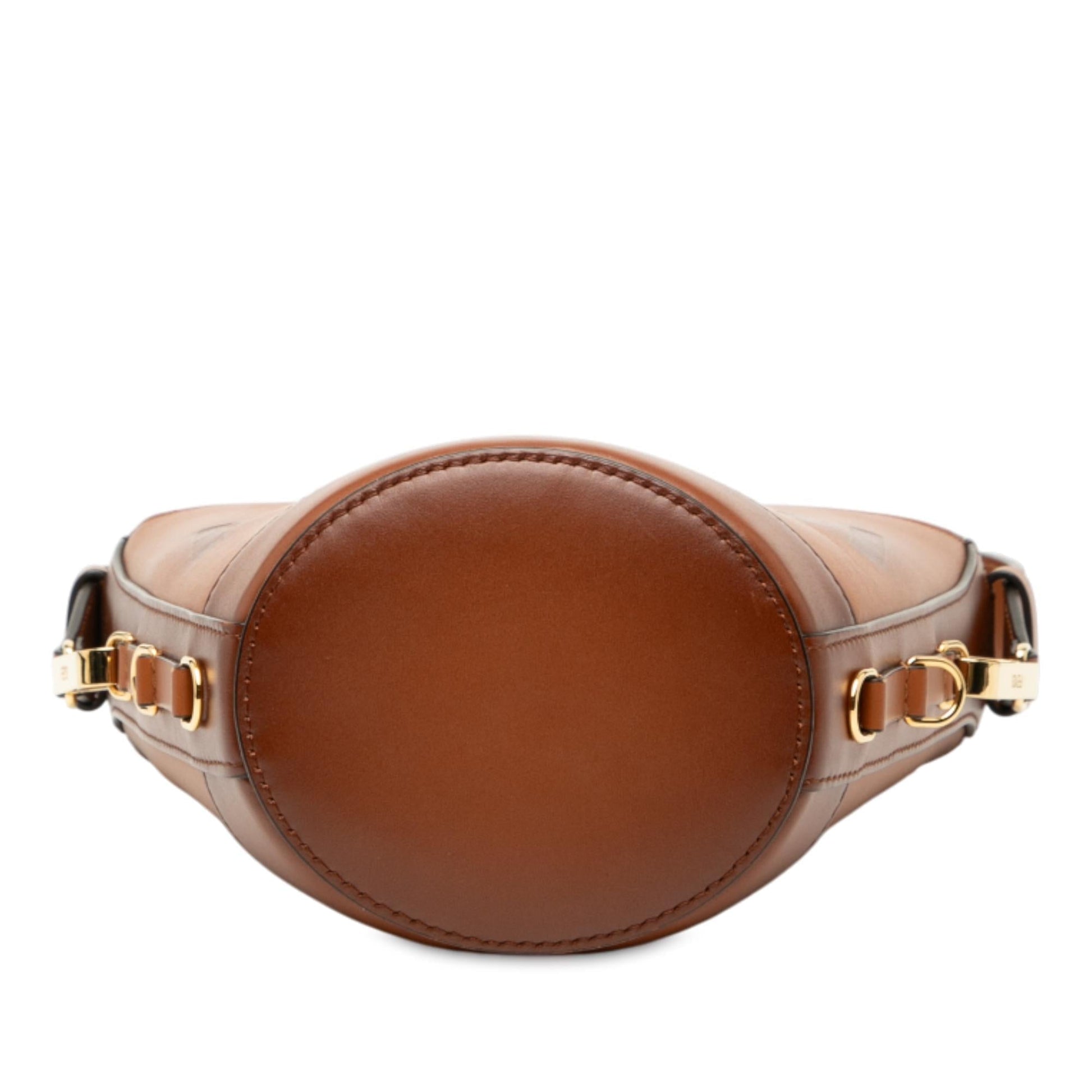 Fendi Debossed Bag Leather Logo Bucket Shoulder Bag