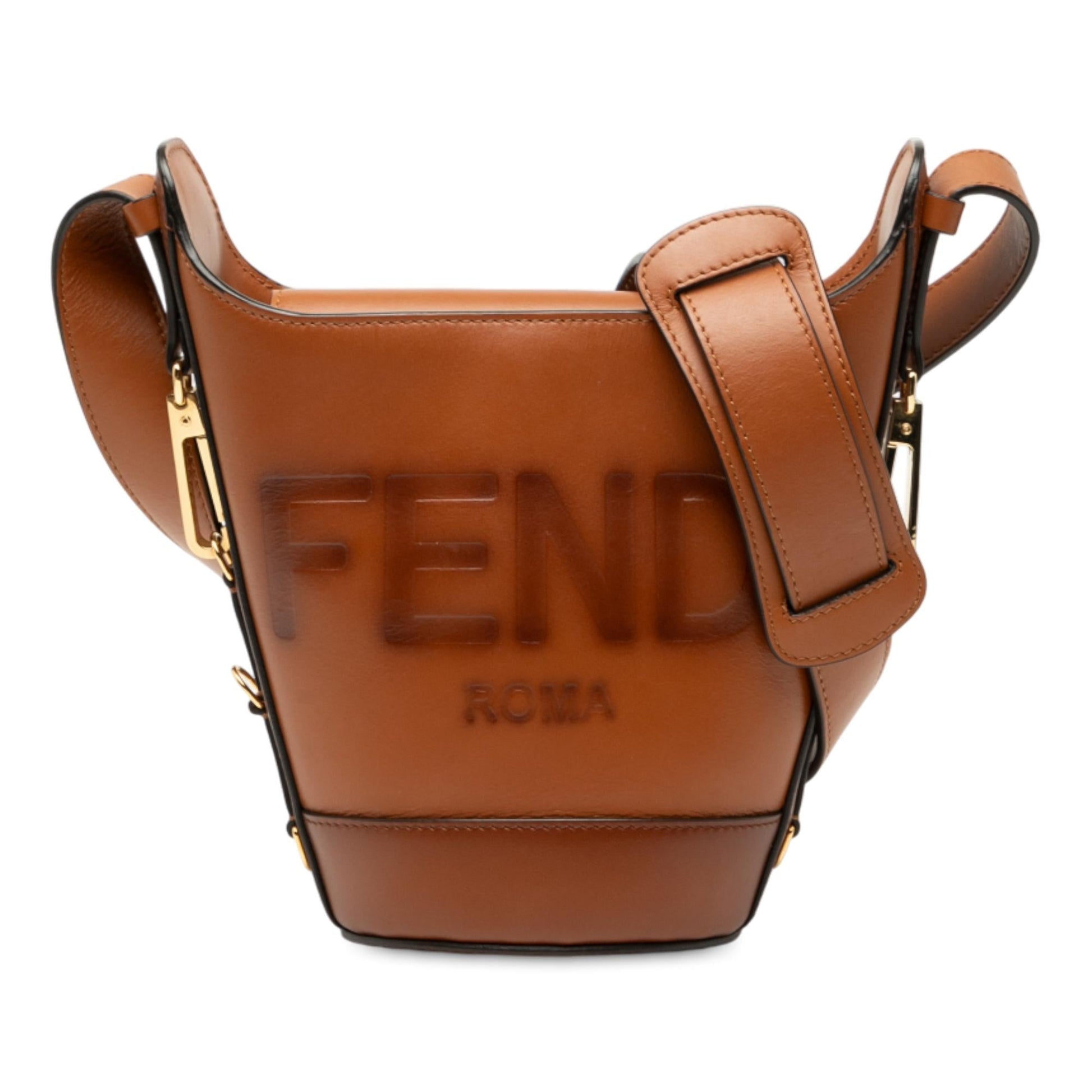 Fendi Debossed Bag Leather Logo Bucket Shoulder Bag