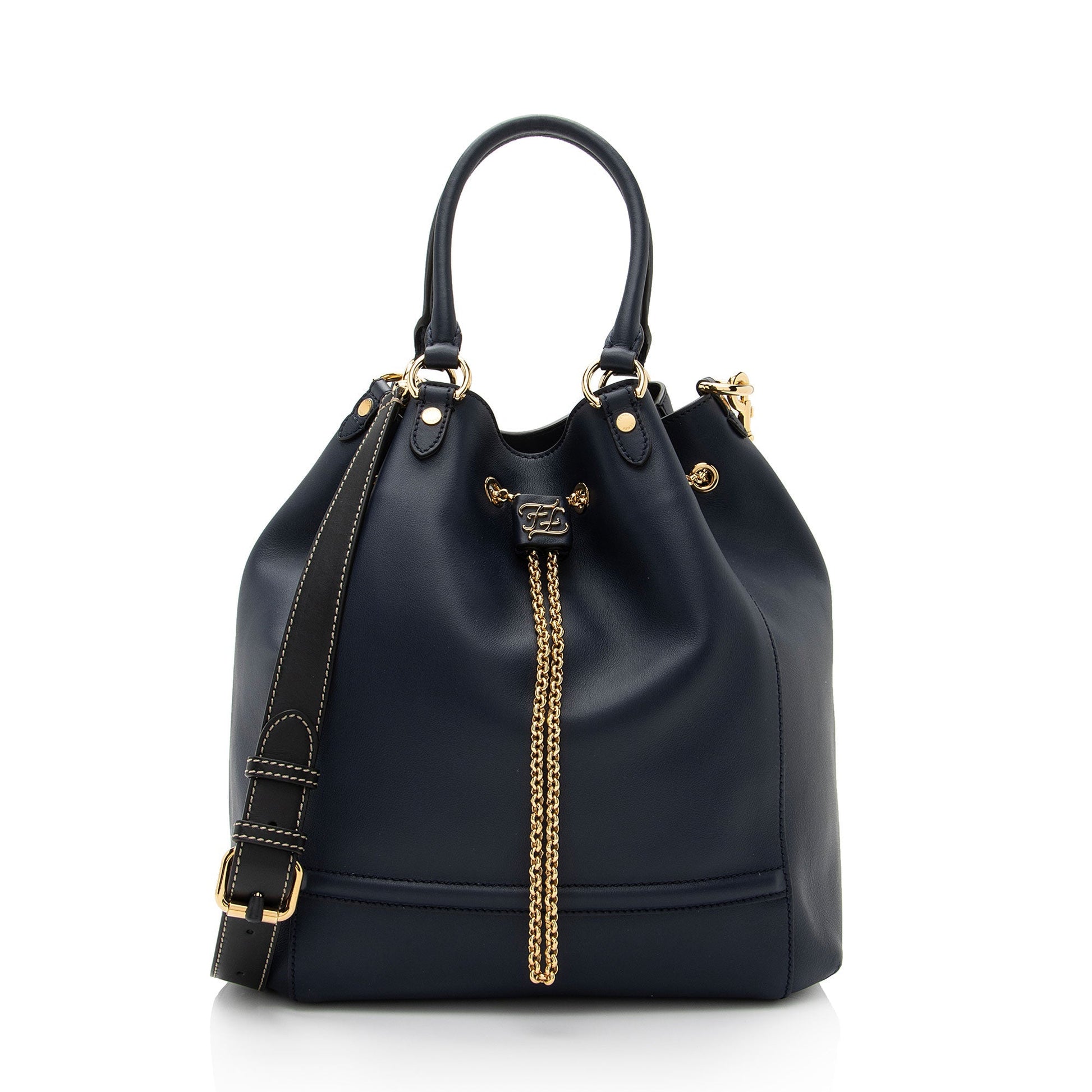 Fendi Karligraphy Bag Leather Chain Bucket Shoulder Bag