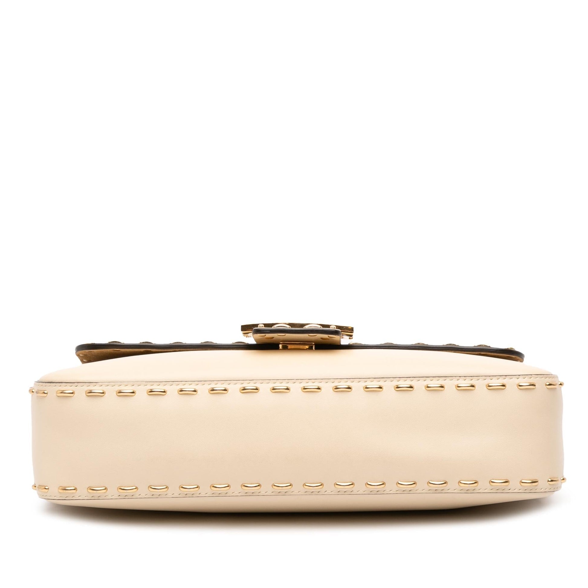 Fendi Stitch Baguette Satchel Leather Metal Satchel Bag