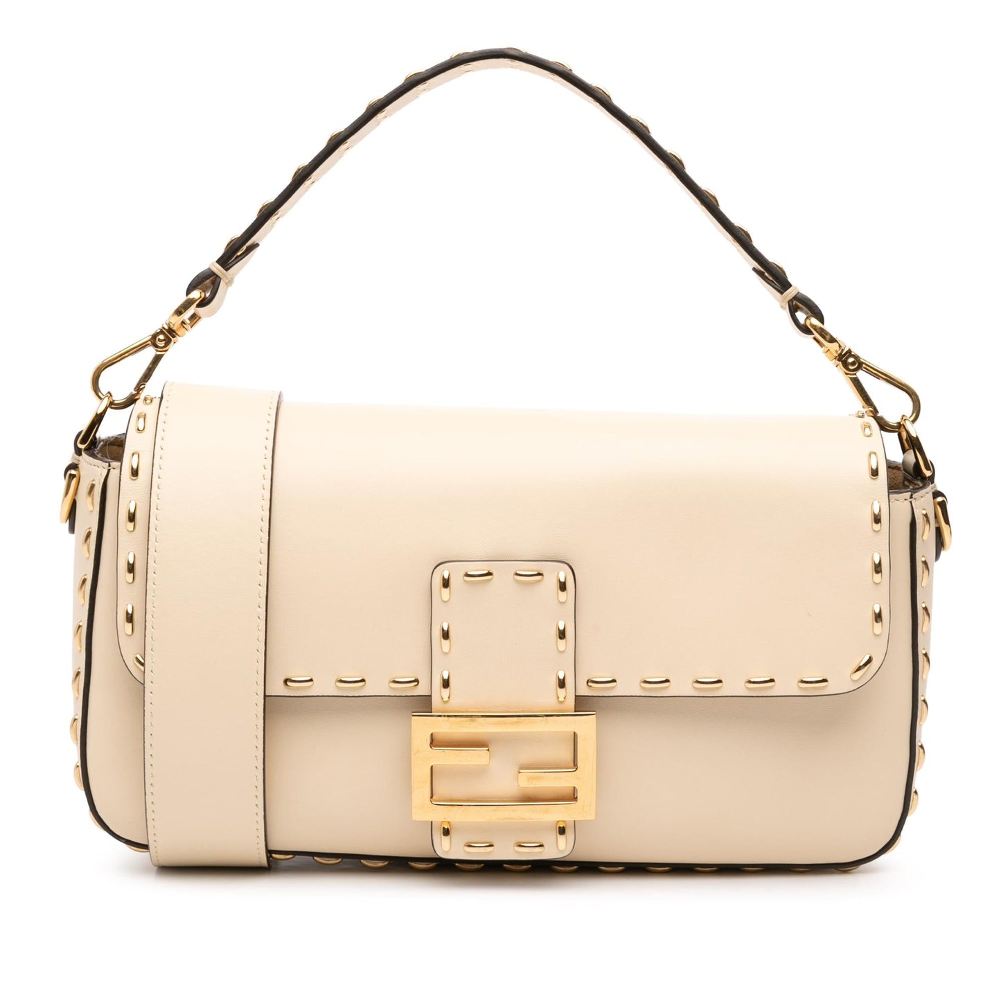 Fendi Stitch Baguette Satchel Leather Metal Satchel Bag