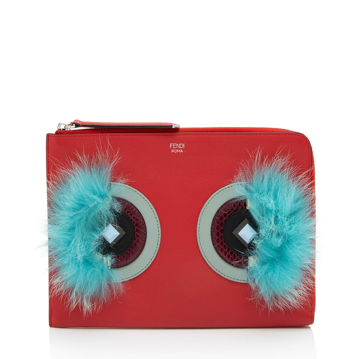Fendi Monster Clutch Shf 1L3C25 Leather Zip Clutch Bag