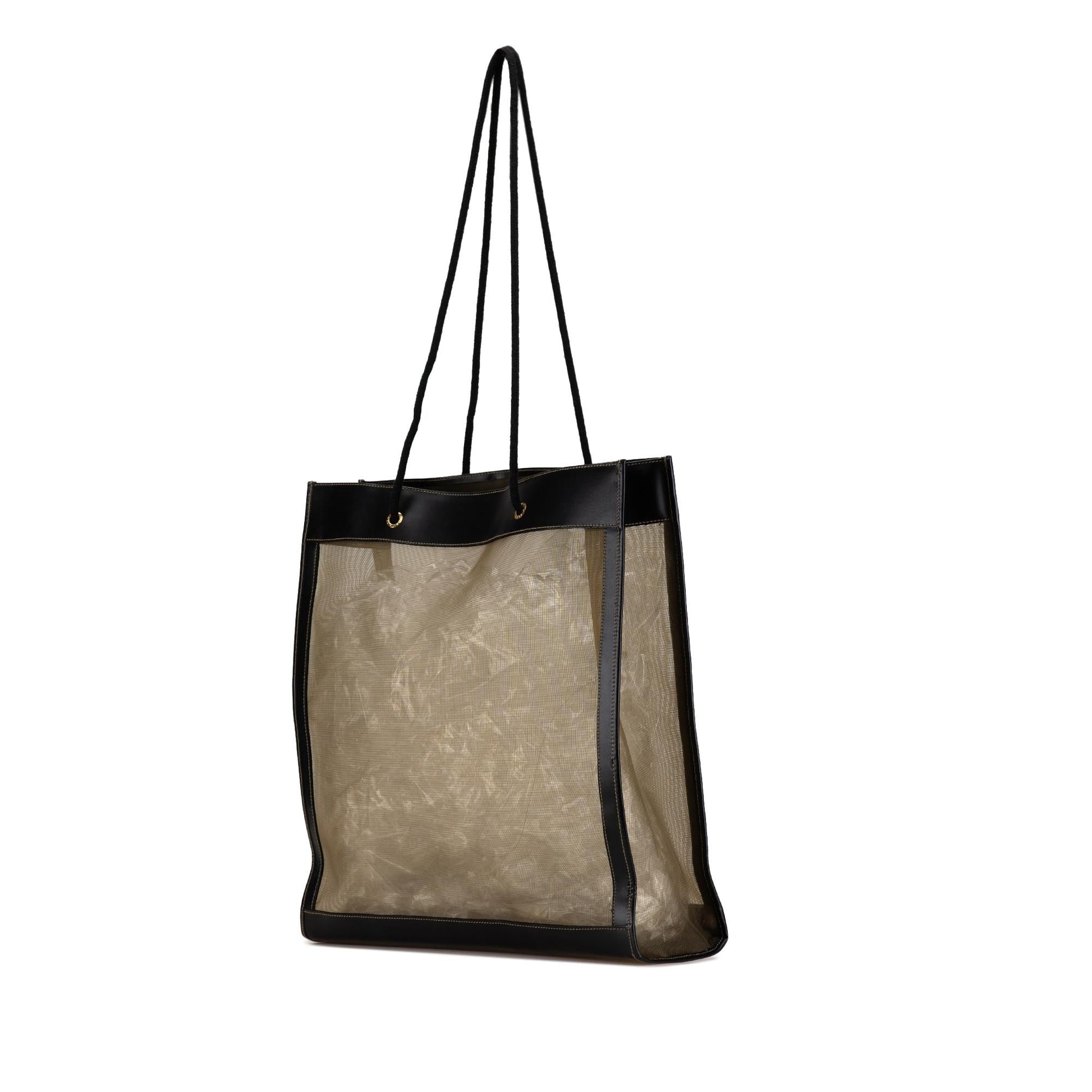 Fendi Trimmed Mesh Tote Shg U56Eib Leather Logo Tote Bag