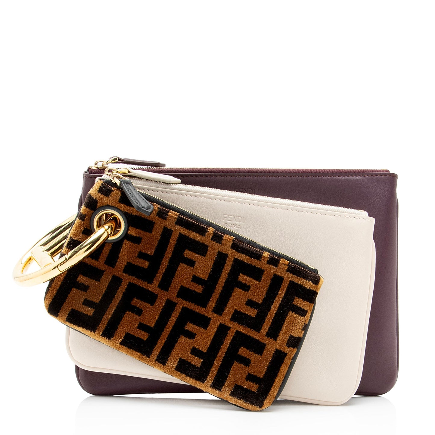 Fendi Velvet Zucca Triplette Clutch Leather Clutch Bag