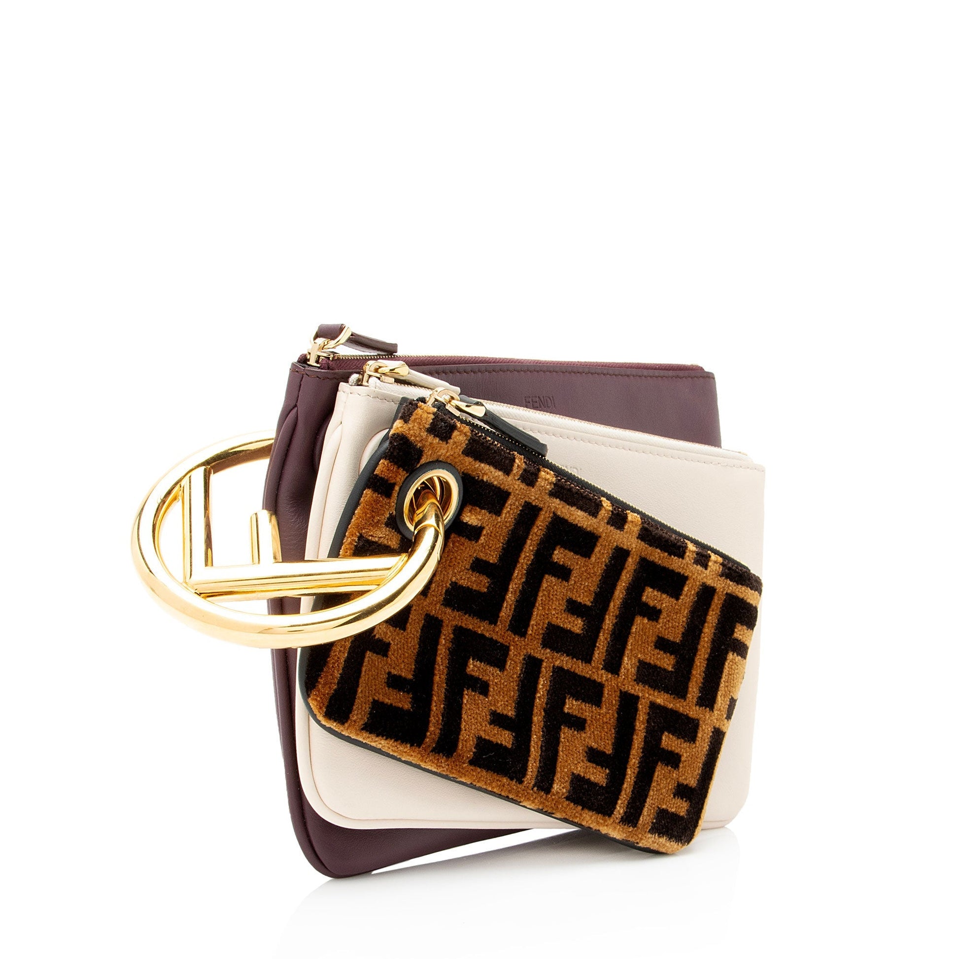 Fendi Velvet Zucca Triplette Clutch Leather Clutch Bag
